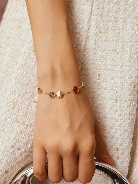 CM-AXS711403 Women Trendy Seoul Style 18K Gold Plated Asymmetrical Gemstone Bracelet