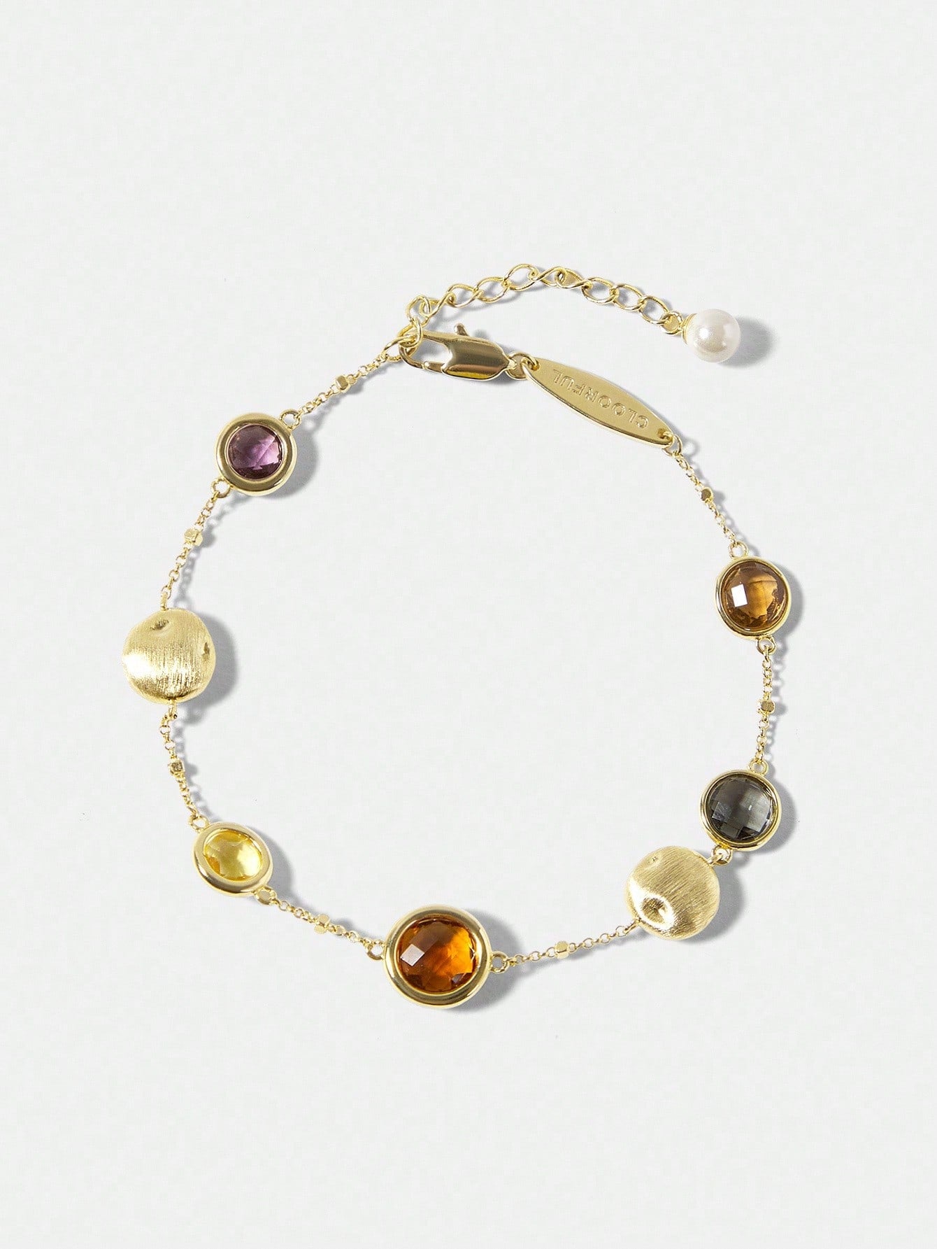 CM-AXS711403 Women Trendy Seoul Style 18K Gold Plated Asymmetrical Gemstone Bracelet