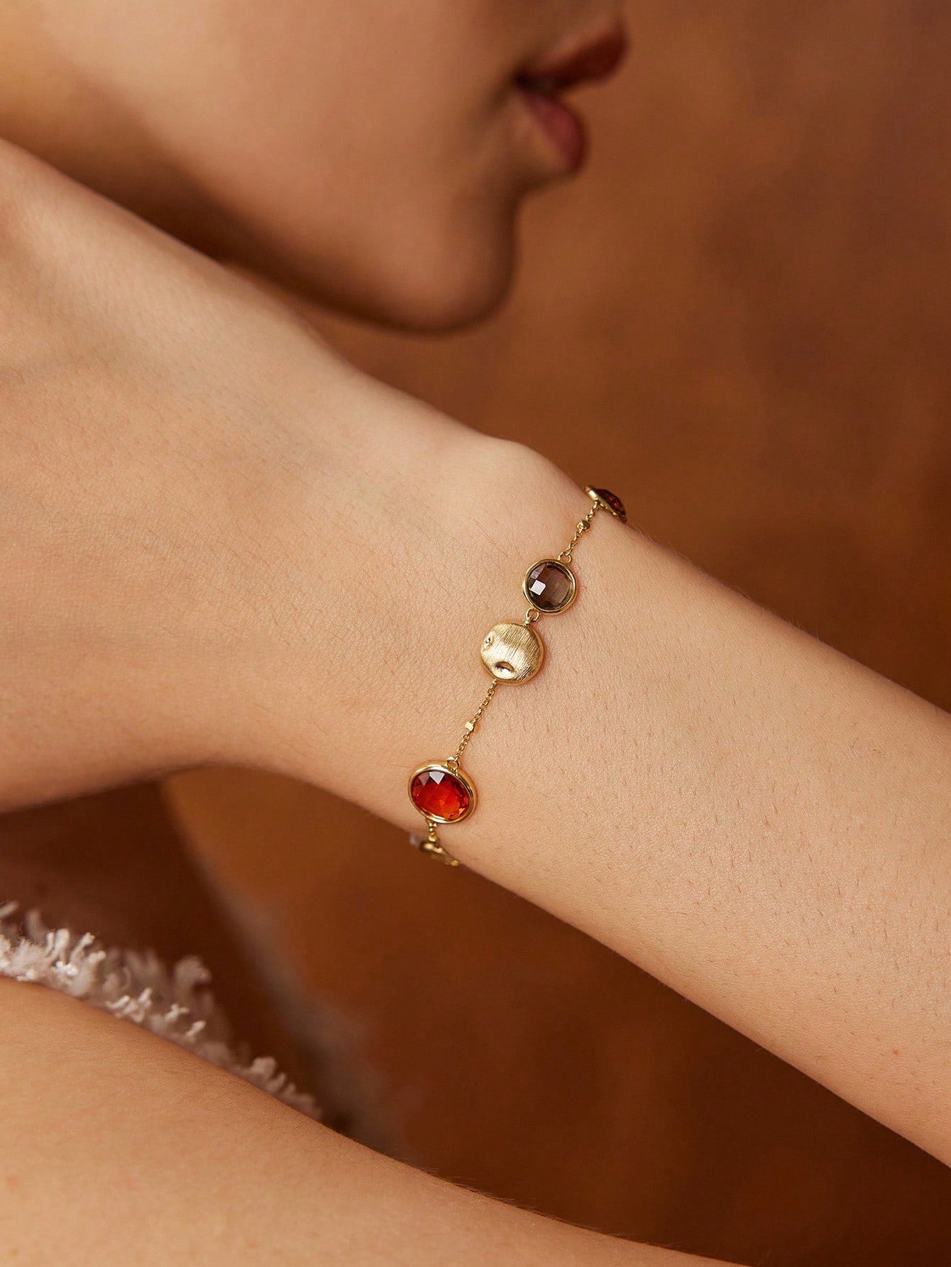 CM-AXS711403 Women Trendy Seoul Style 18K Gold Plated Asymmetrical Gemstone Bracelet