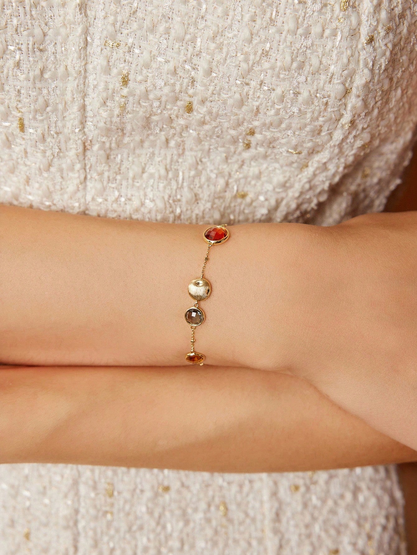 CM-AXS711403 Women Trendy Seoul Style 18K Gold Plated Asymmetrical Gemstone Bracelet