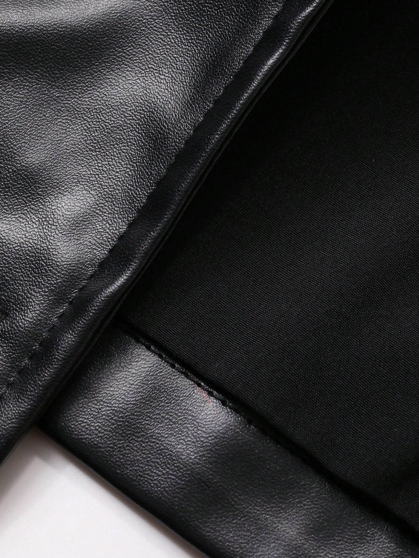 CM-CS886492 Women Elegant Seoul Style Collar Neckline Long Sleeve Striped Color Block PU Leather Jacket - Black