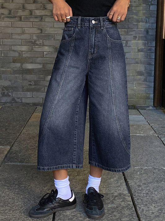 CM-BS734891 Women Casual Seoul Style Medium Wash Low-Waist Straight Leg Cropped Jeans