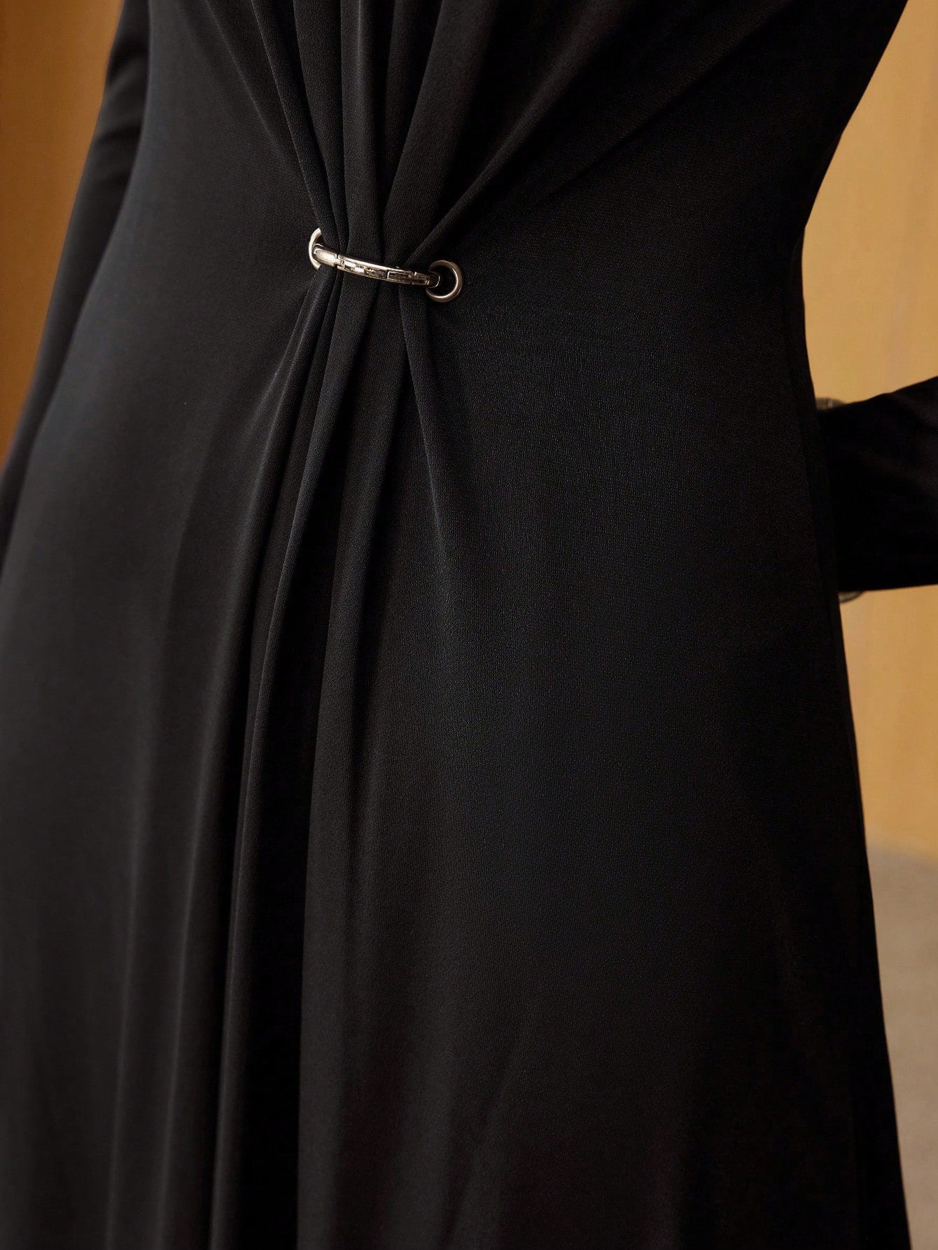 CM-DS259669 Women Elegant Seoul Style Round Neck Long Sleeve Decorative Button A-Line Maxi Dress - Black