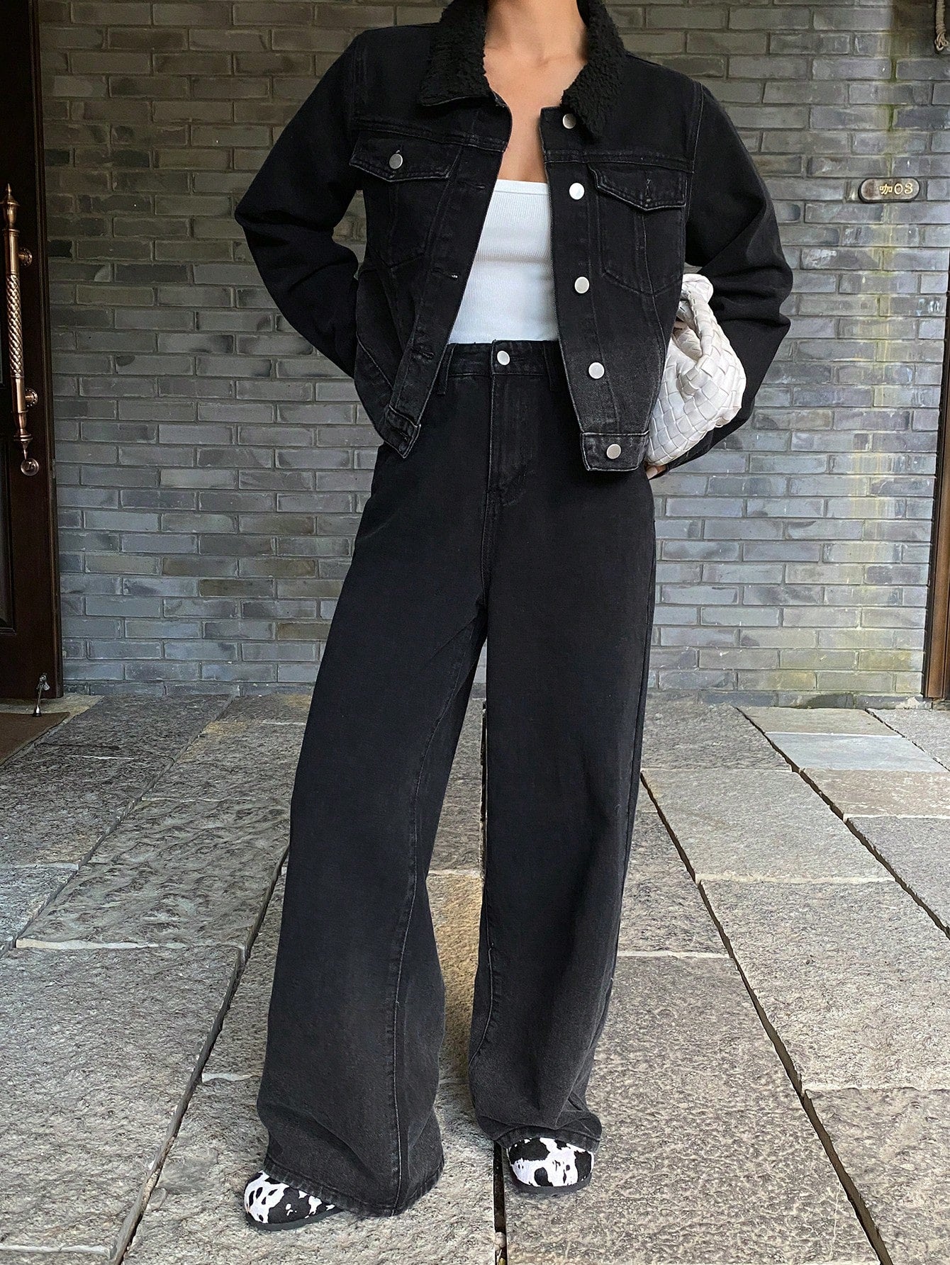 CM-SS688900 Women Casual Seoul Style Washed Collared Pocket Long Sleeve Jacket With Jeans - Set