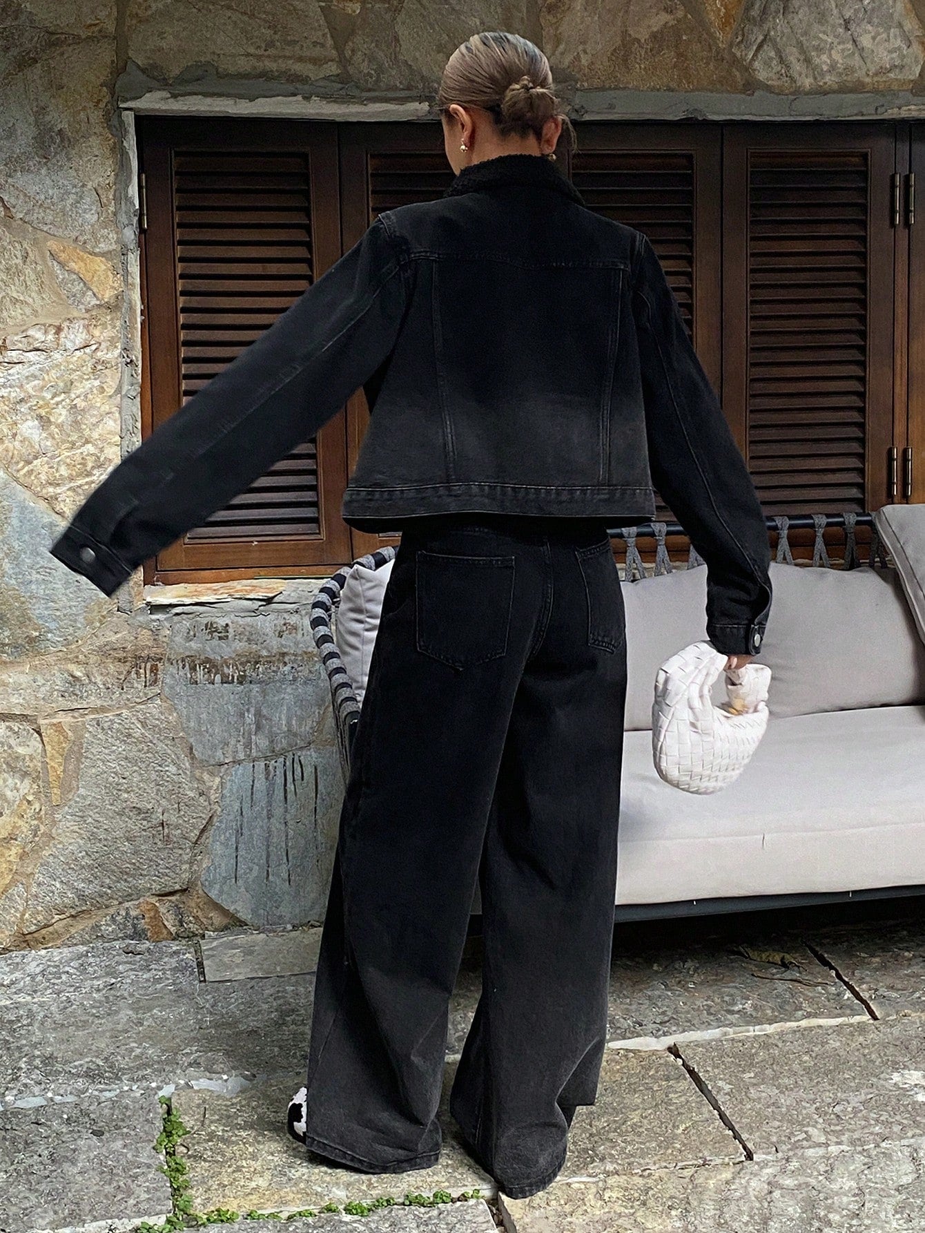 CM-SS688900 Women Casual Seoul Style Washed Collared Pocket Long Sleeve Jacket With Jeans - Set