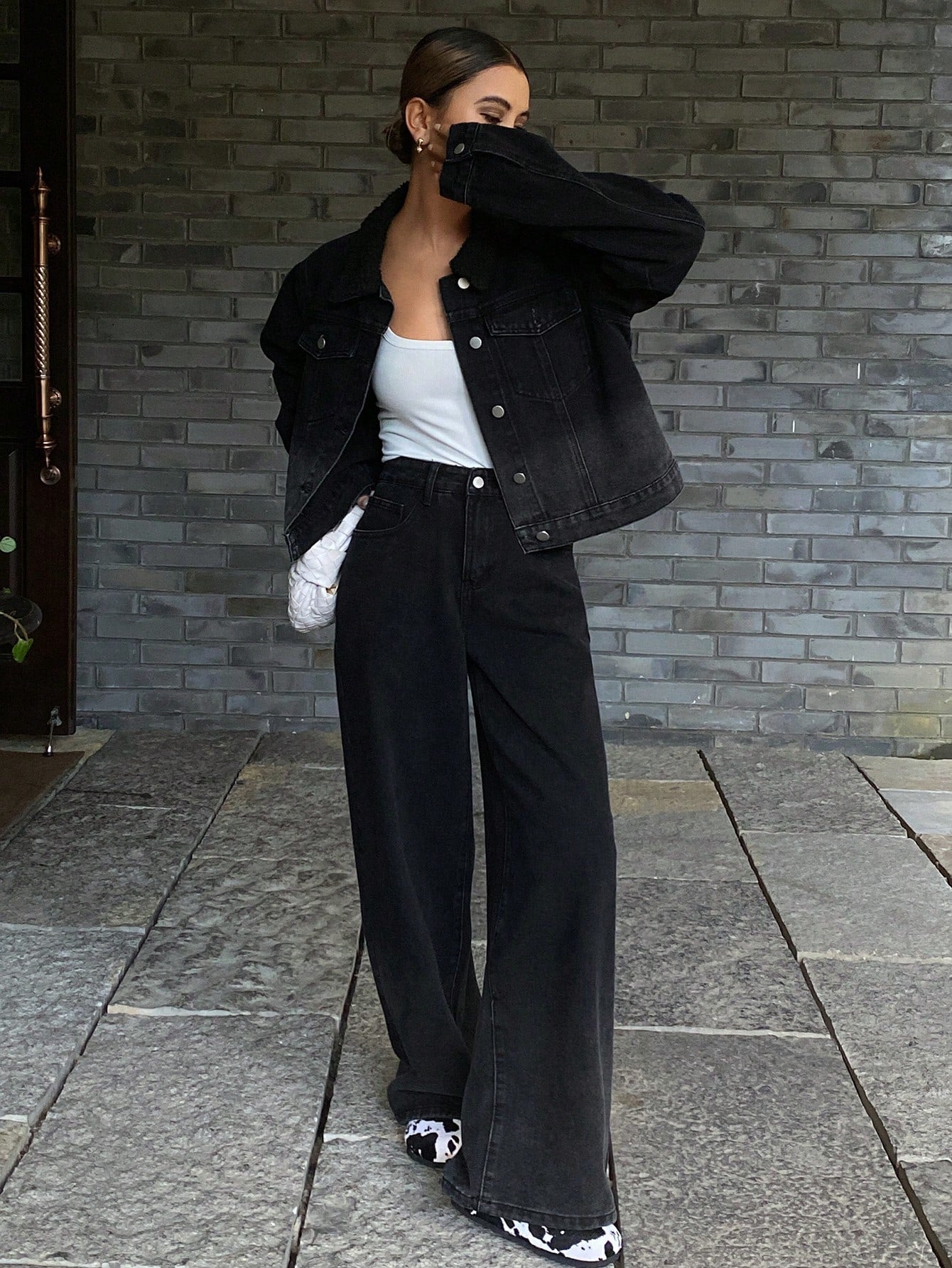 CM-SS688900 Women Casual Seoul Style Washed Collared Pocket Long Sleeve Jacket With Jeans - Set