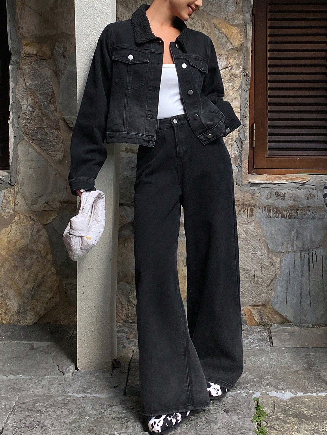 CM-SS688900 Women Casual Seoul Style Washed Collared Pocket Long Sleeve Jacket With Jeans - Set