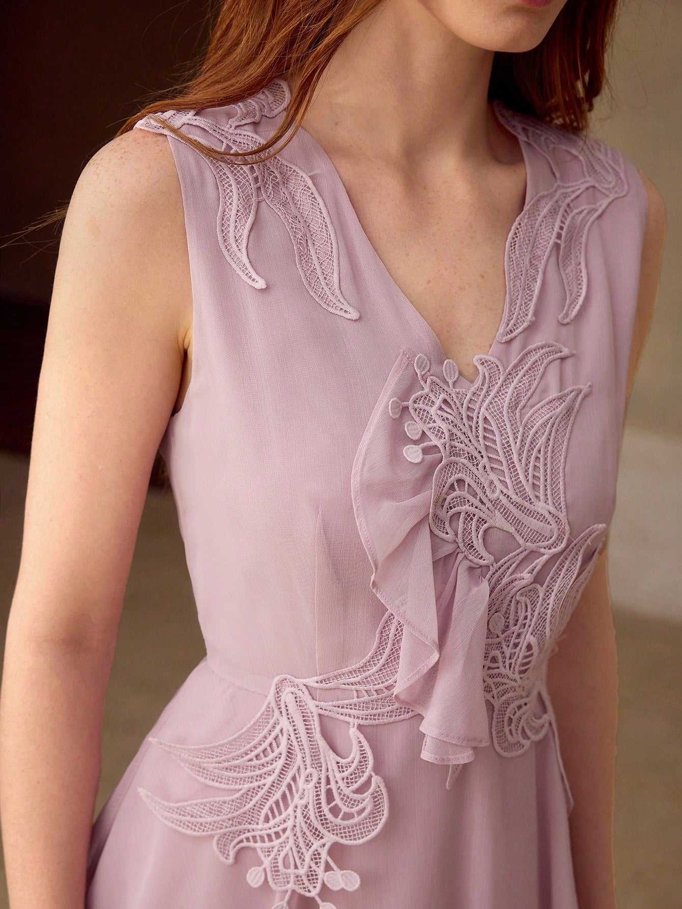 CM-DS948828 Women Elegant Seoul Style V-Neck Sleeveless Waist Cinched A-Line Short Dress - Dusty Pink