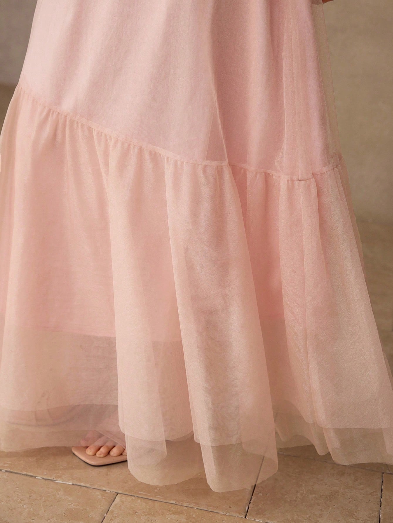 CM-BS547002 Women Elegant Seoul Style Mid Waist Asymmetric Mesh Patchwork Mermaid Skirt - Pink