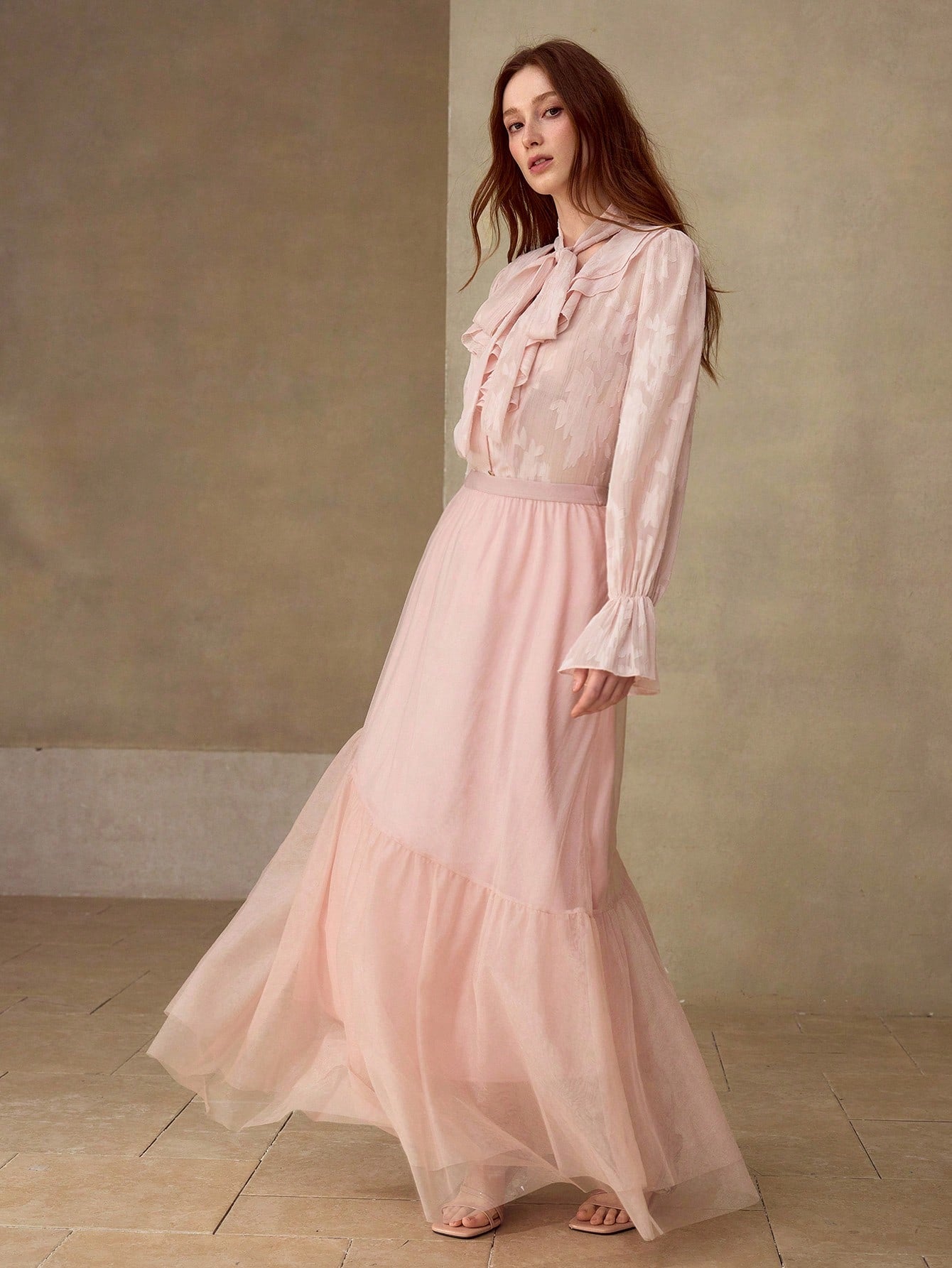 CM-BS547002 Women Elegant Seoul Style Mid Waist Asymmetric Mesh Patchwork Mermaid Skirt - Pink