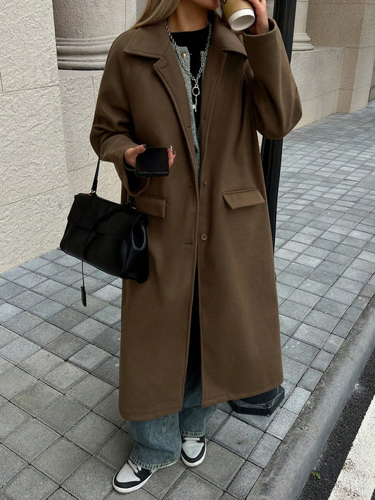 CM-CS189961 Women Elegant Seoul Style Solid Color Collar Neckline Raglan Sleeve Single-Breasted Long Jacket