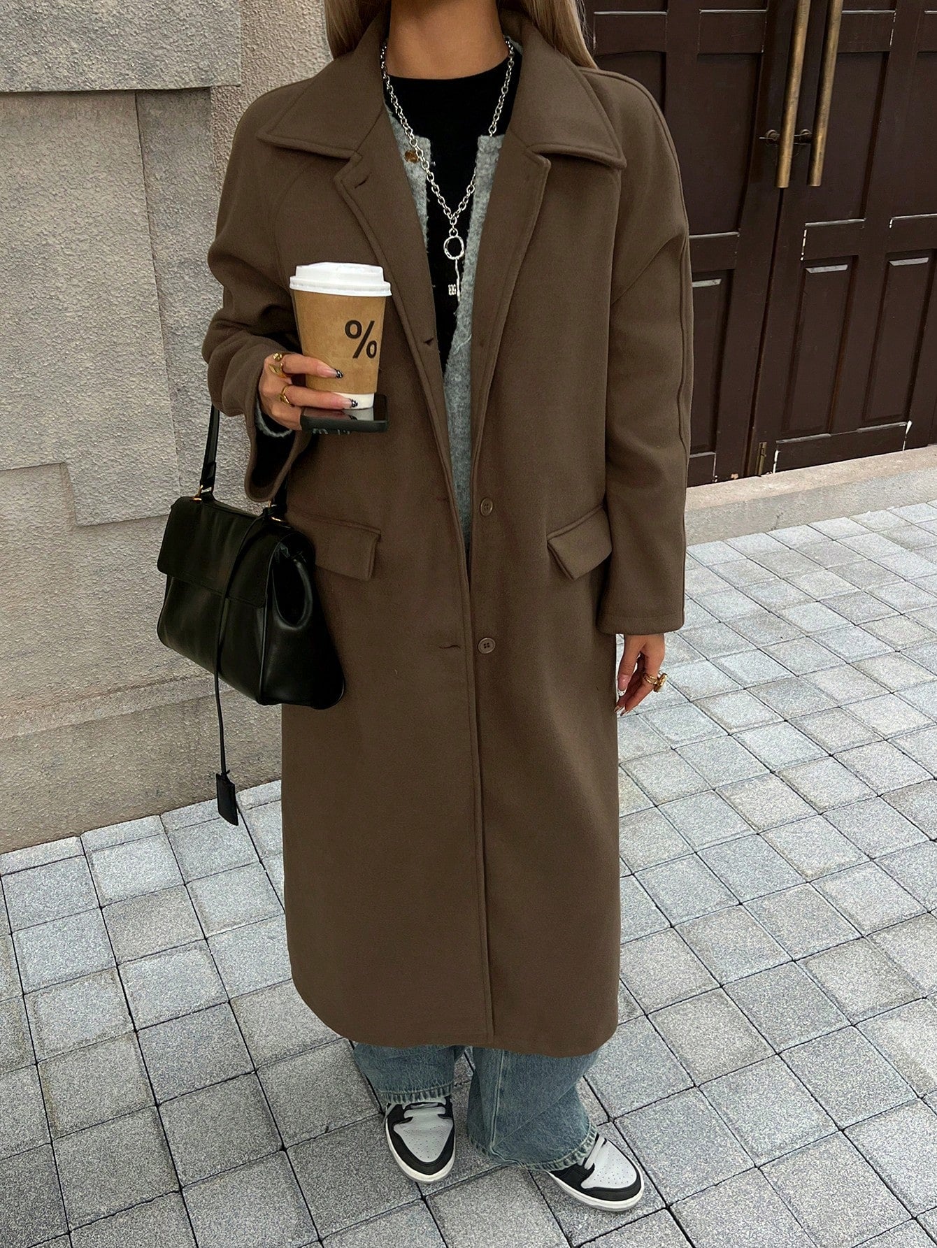 CM-CS189961 Women Elegant Seoul Style Solid Color Collar Neckline Raglan Sleeve Single-Breasted Long Jacket