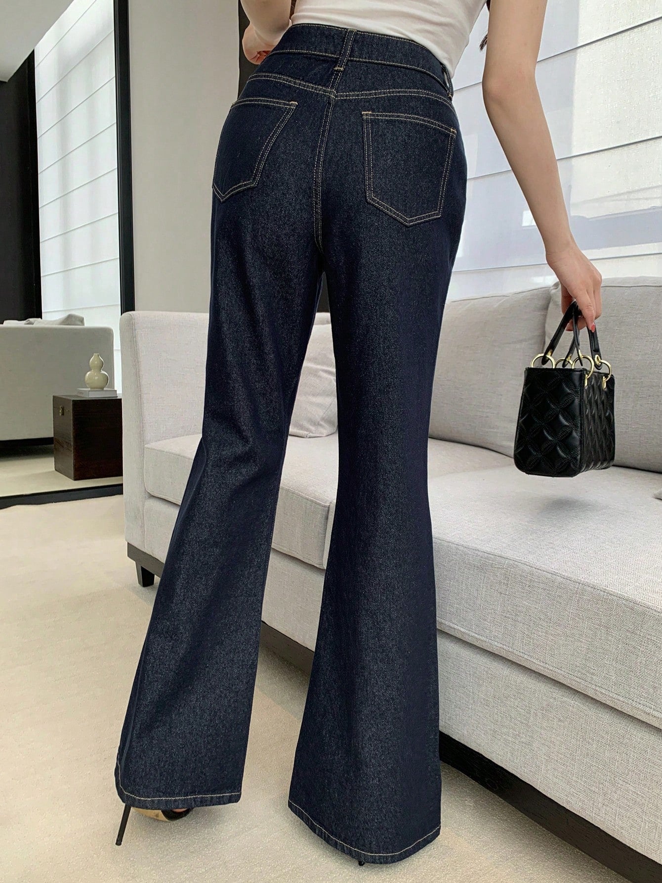 CM-BS021212 Women Casual Seoul Style Solid Color High Waist Flare Leg Jeans - Blue