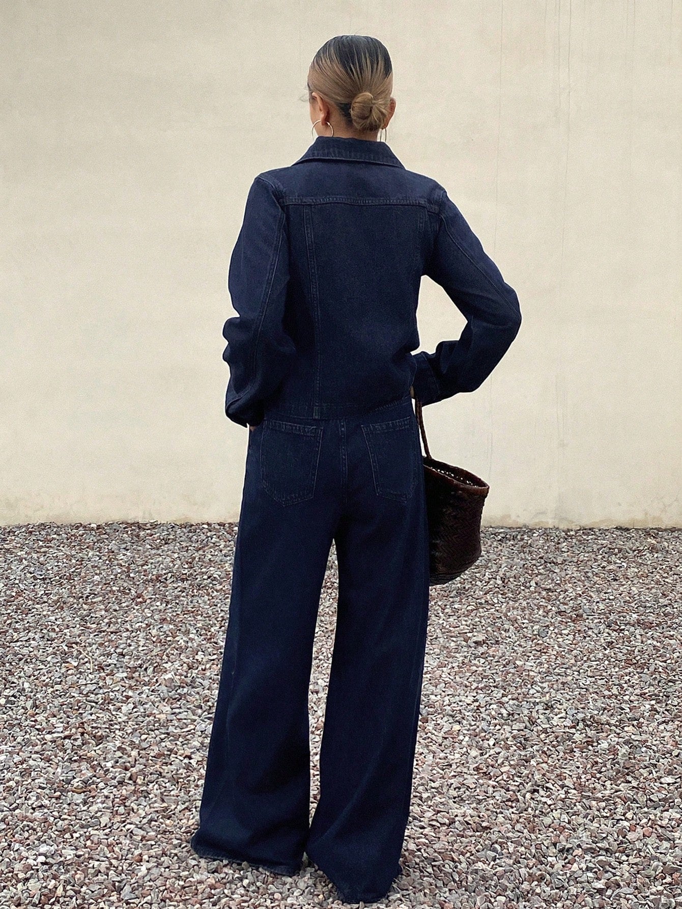 CM-SS891985 Women Casual Seoul Style Collared Long Sleeve Single-Breasted Denim Jacket With Pants - Set