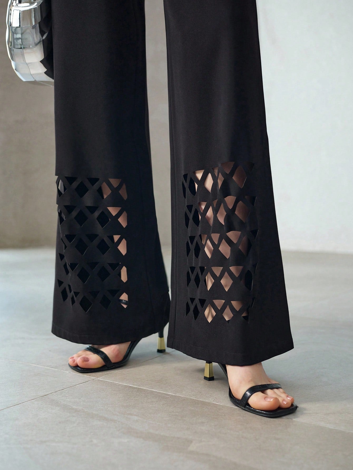 CM-JS420814 Women Elegant Seoul Style V-Neck Short Sleeve Cinched Waist Belted Jumpsuit - Black