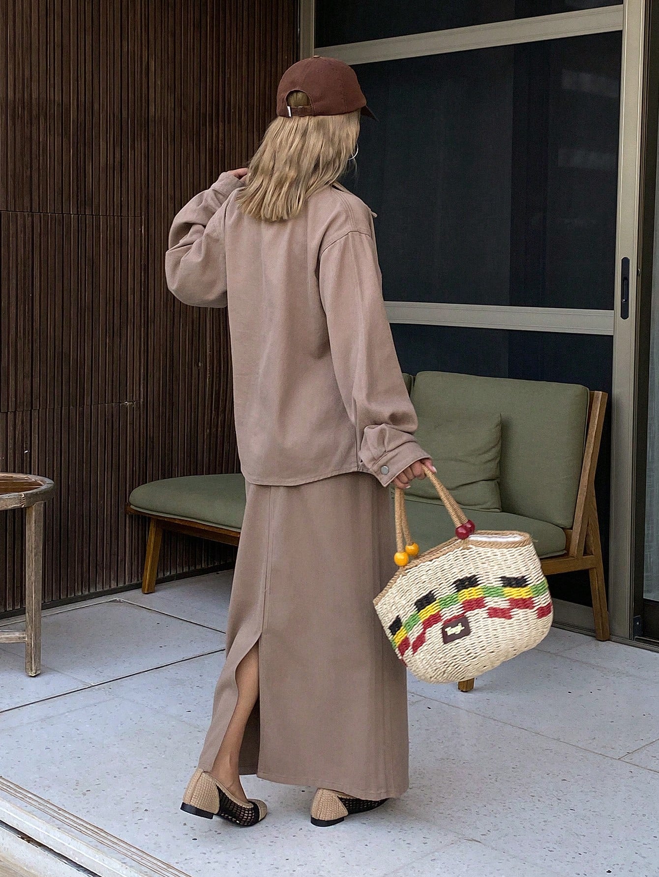 CM-SS697311 Women Casual Seoul Style Collar Pockets Loose Fit Denim Shirt With Relaxed Straight Long Skirt - Set