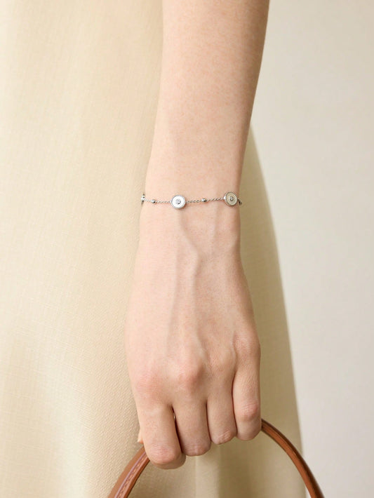 CM-AXS722281 Women Trendy Seoul Style Round Shell Bracelet - Silver