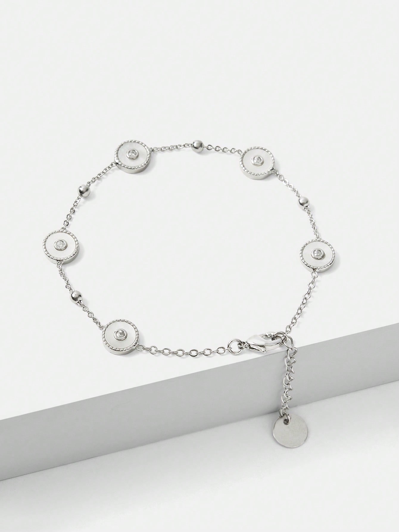 CM-AXS722281 Women Trendy Seoul Style Round Shell Bracelet - Silver