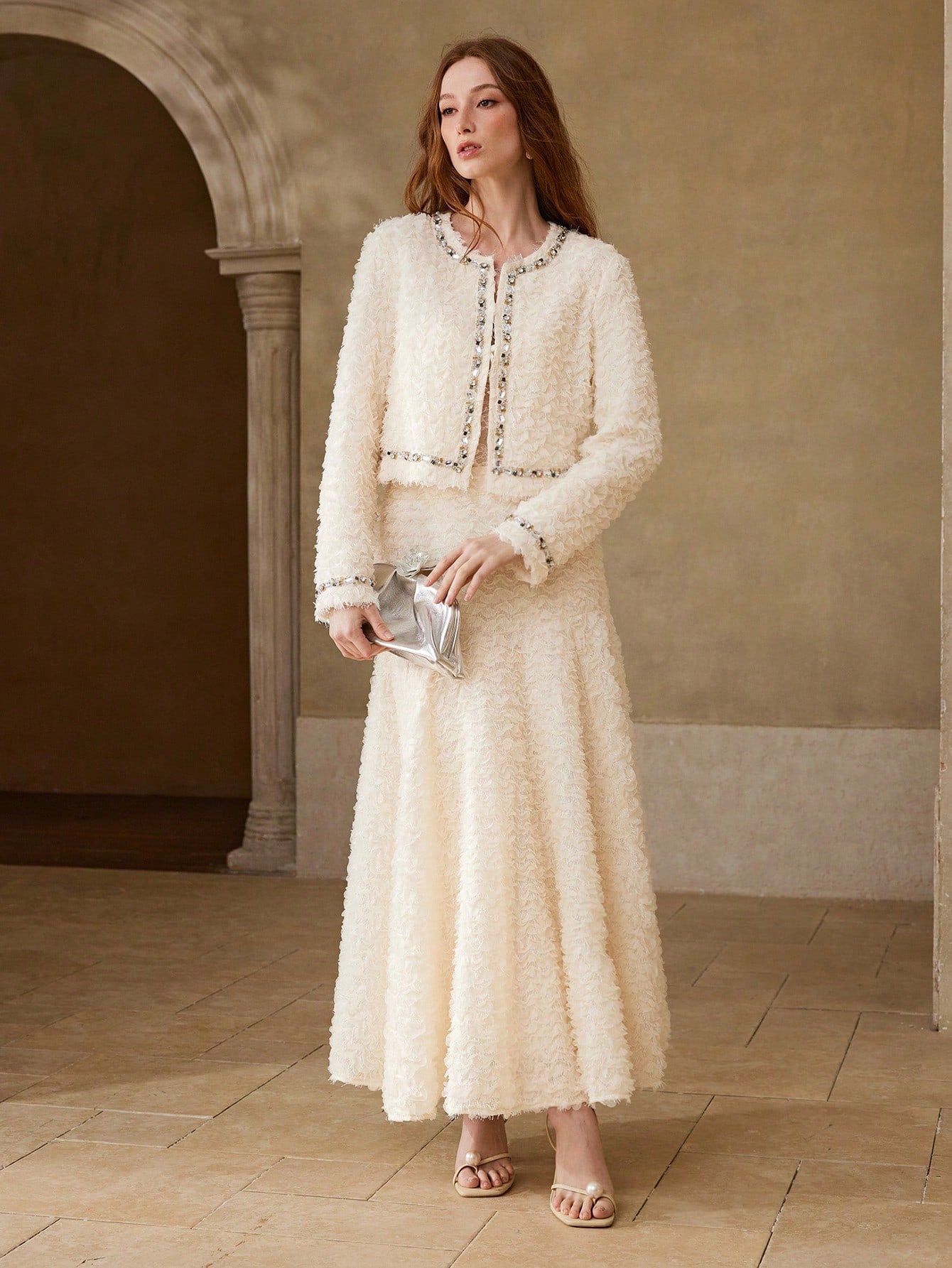 CM-BS368343 Women Elegant Seoul Style Mid Waist Mesh Flowy A-Line Mermaid Long Skirt - Beige