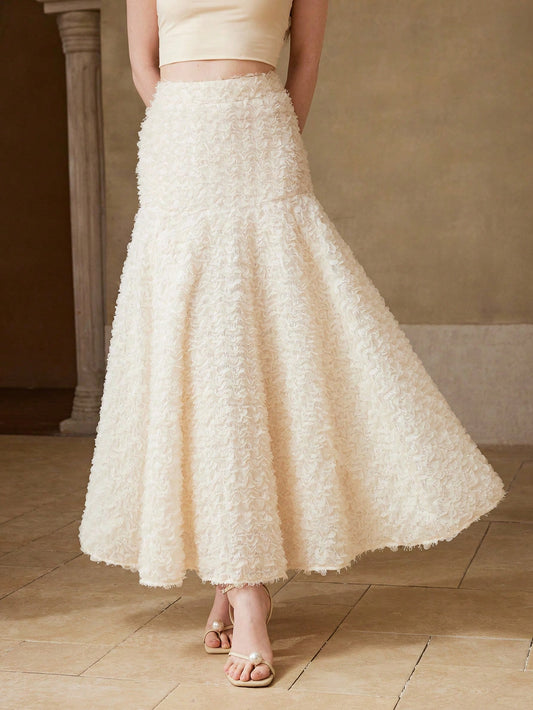 CM-BS368343 Women Elegant Seoul Style Mid Waist Mesh Flowy A-Line Mermaid Long Skirt - Beige