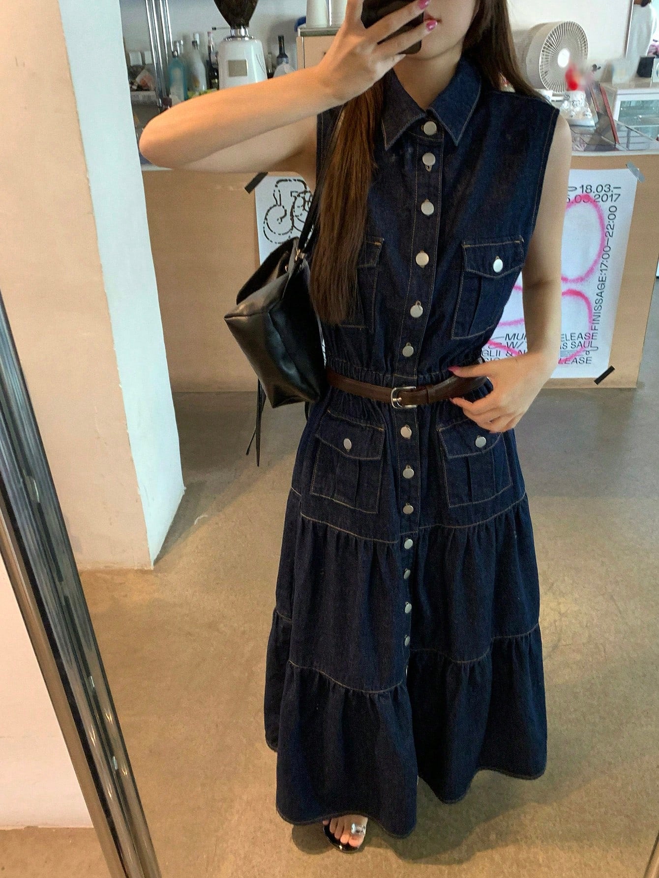CM-DS548323 Women Casual Seoul Style Collared Sleeveless A-Line Denim Dress - Blue
