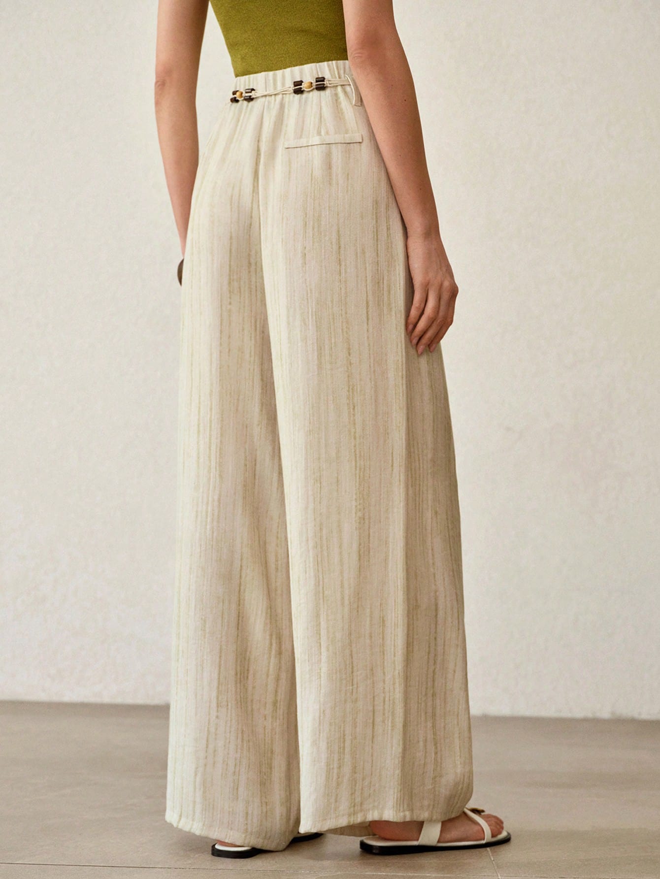 CM-BS166163 Women Trendy Bohemian Style High Waist Tie-Dye Linen-Like Belted Wide-Leg Pants
