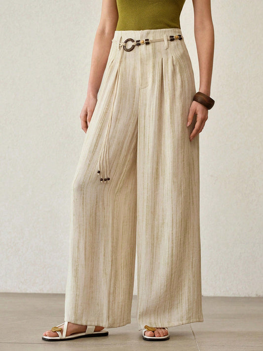 CM-BS166163 Women Trendy Bohemian Style High Waist Tie-Dye Linen-Like Belted Wide-Leg Pants