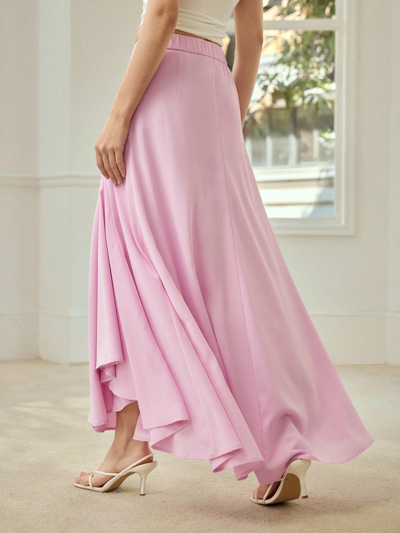 CM-BS239393 Women Elegant Seoul Style Asymmetrical Structure Patchwork A-Line Skirt - Pink