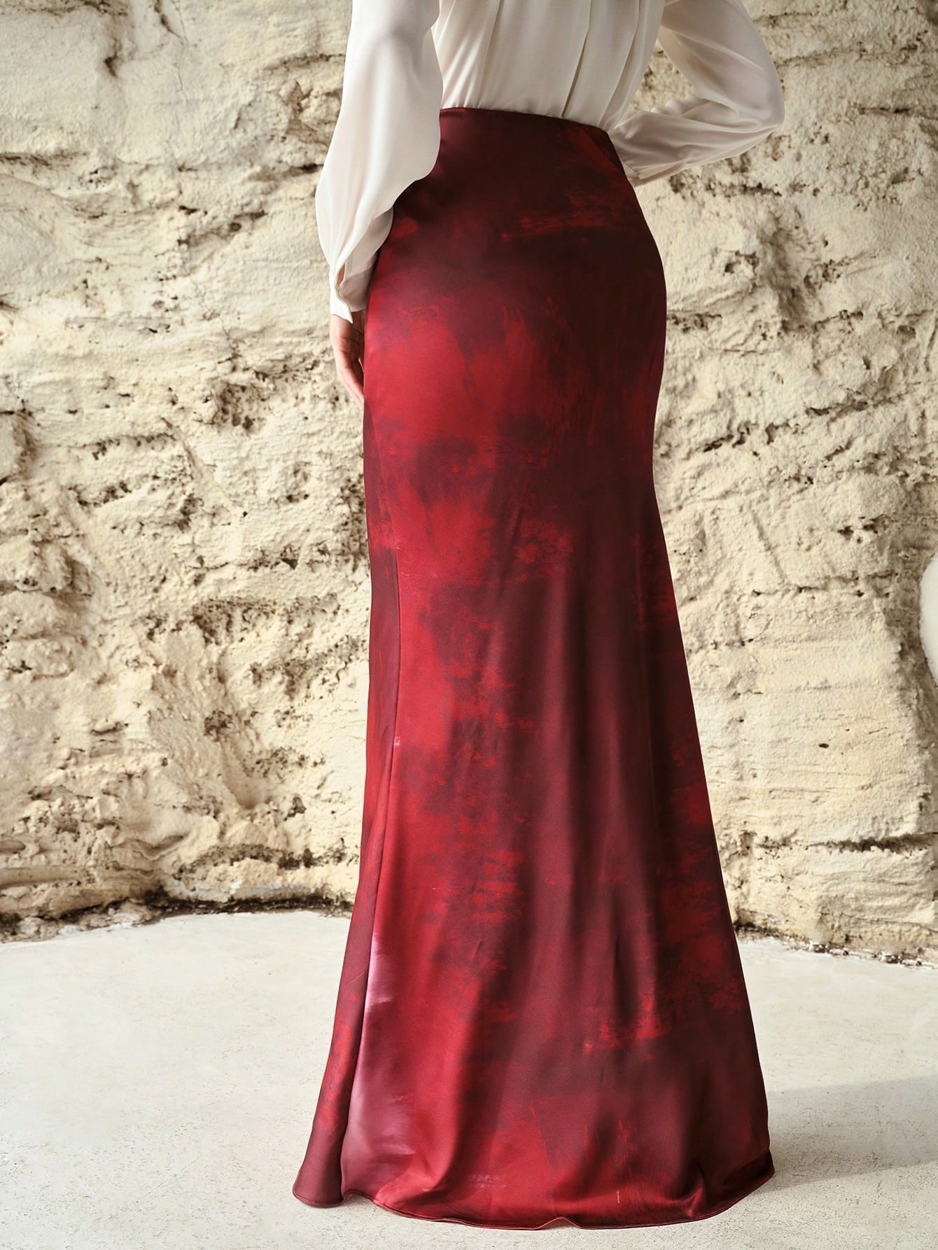 CM-BS720039 Women Elegant Seoul Style Mid Waist Ombre Print Maxi Fish Tail Skirt