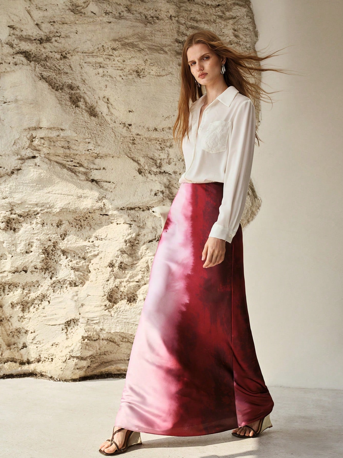 CM-BS720039 Women Elegant Seoul Style Mid Waist Ombre Print Maxi Fish Tail Skirt
