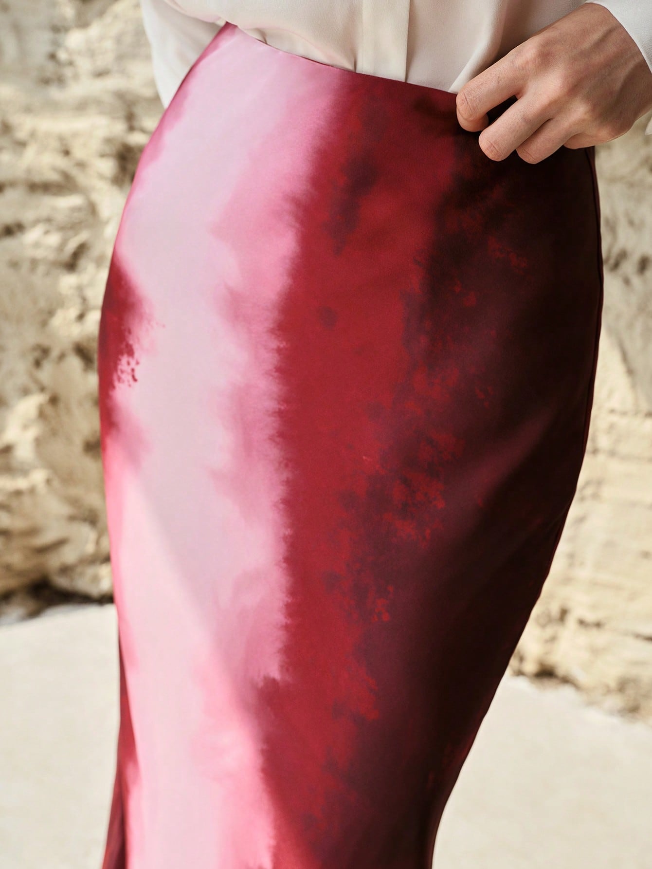 CM-BS720039 Women Elegant Seoul Style Mid Waist Ombre Print Maxi Fish Tail Skirt