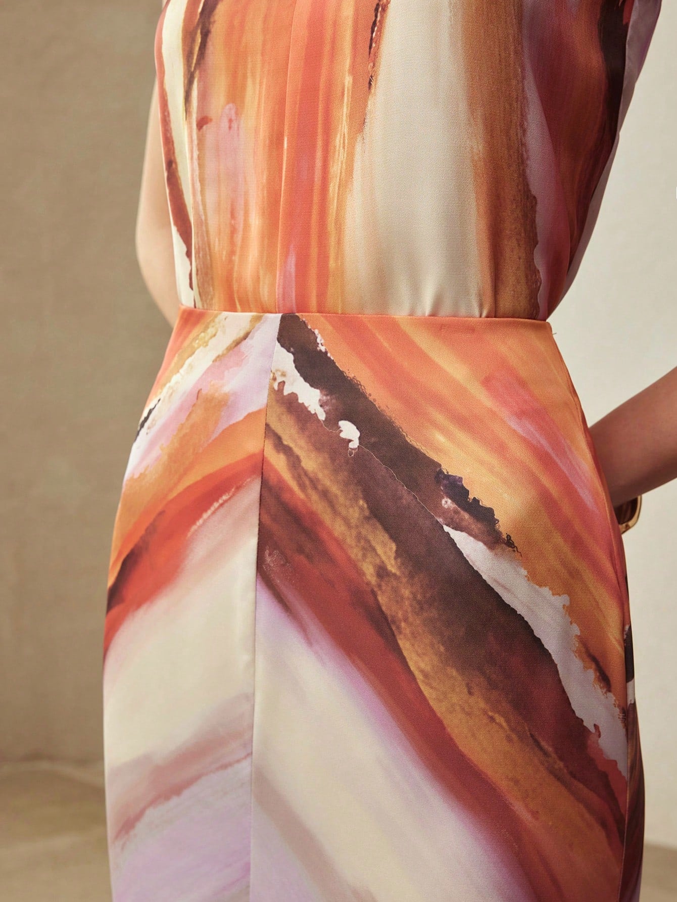 CM-BS004358 Women Elegant Seoul Style Mid Waist Satin Ombre Printed Maxi Skirt