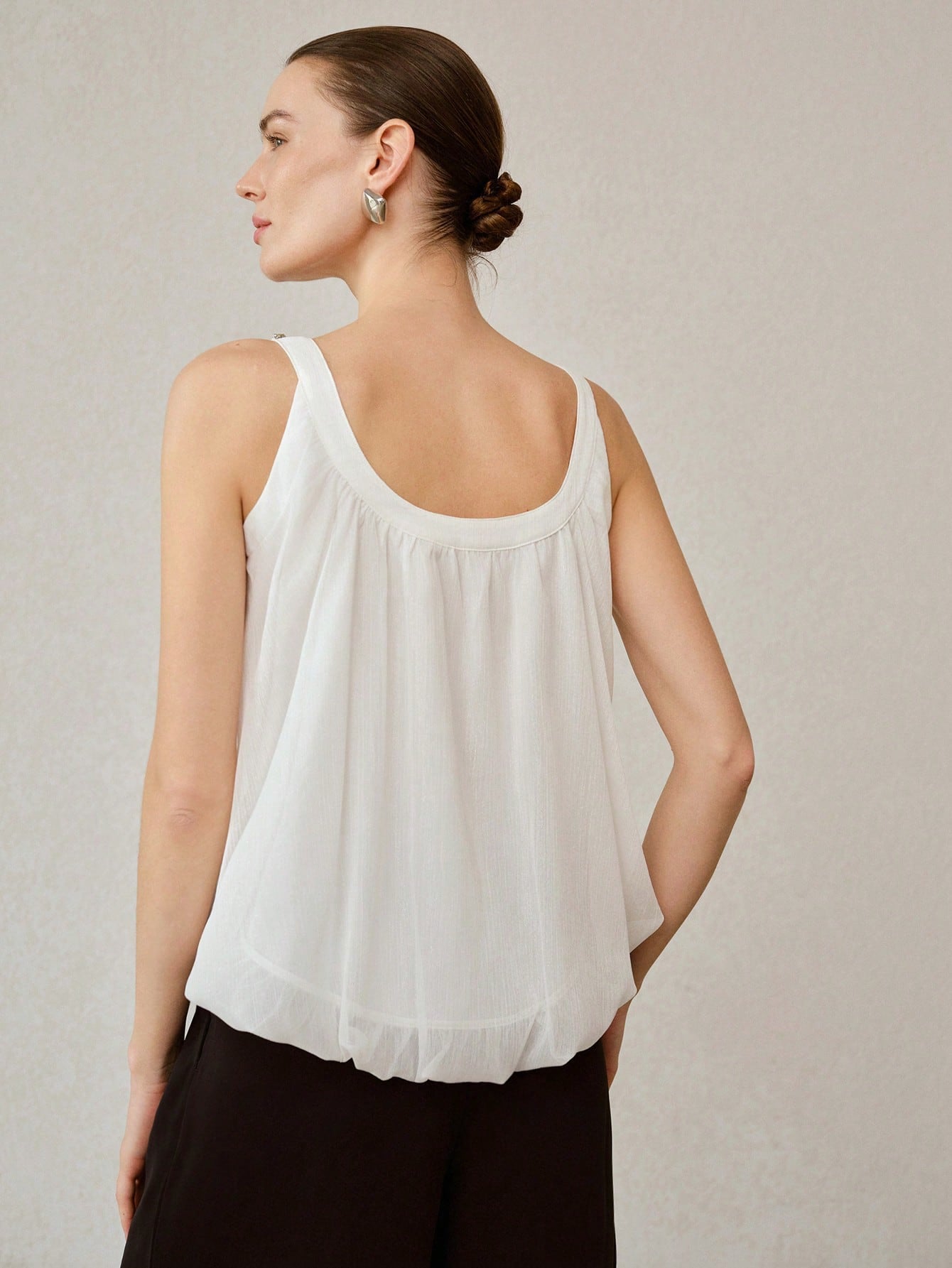 CM-TS734623 Women Elegant Seoul Style Scoop Neck Sleeveless Rhinestone Camisole Top - White