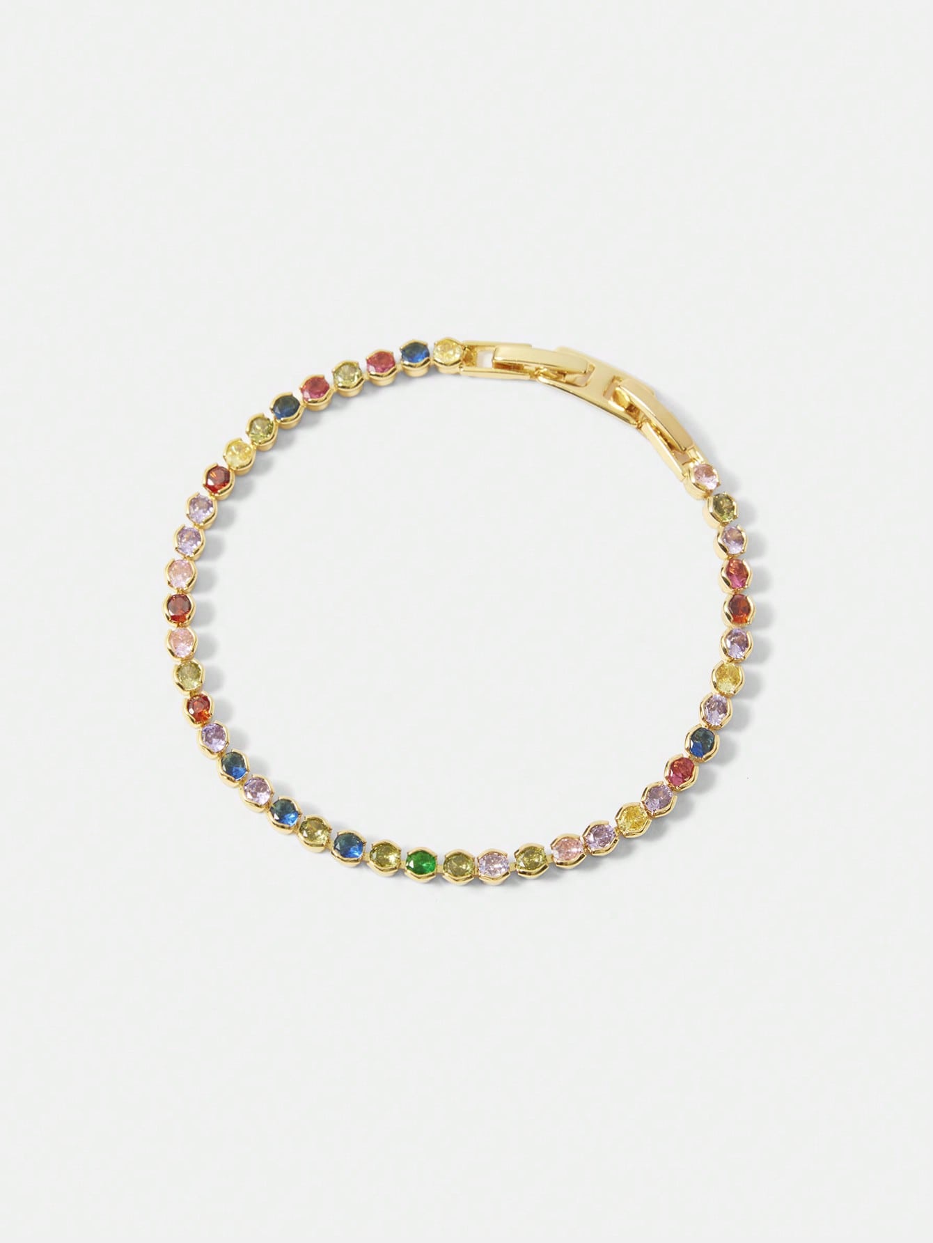 CM-AXS154828 Women Trendy Seoul Style 18K Gold Plated Multicolor Round Diamond Tennis Bracelet