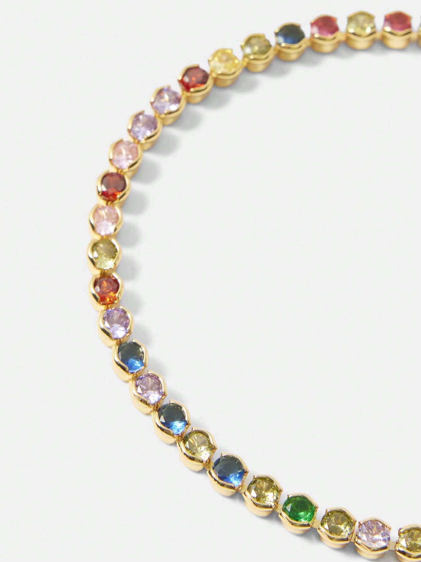 CM-AXS154828 Women Trendy Seoul Style 18K Gold Plated Multicolor Round Diamond Tennis Bracelet