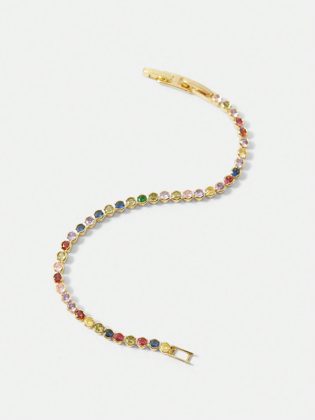 CM-AXS154828 Women Trendy Seoul Style 18K Gold Plated Multicolor Round Diamond Tennis Bracelet