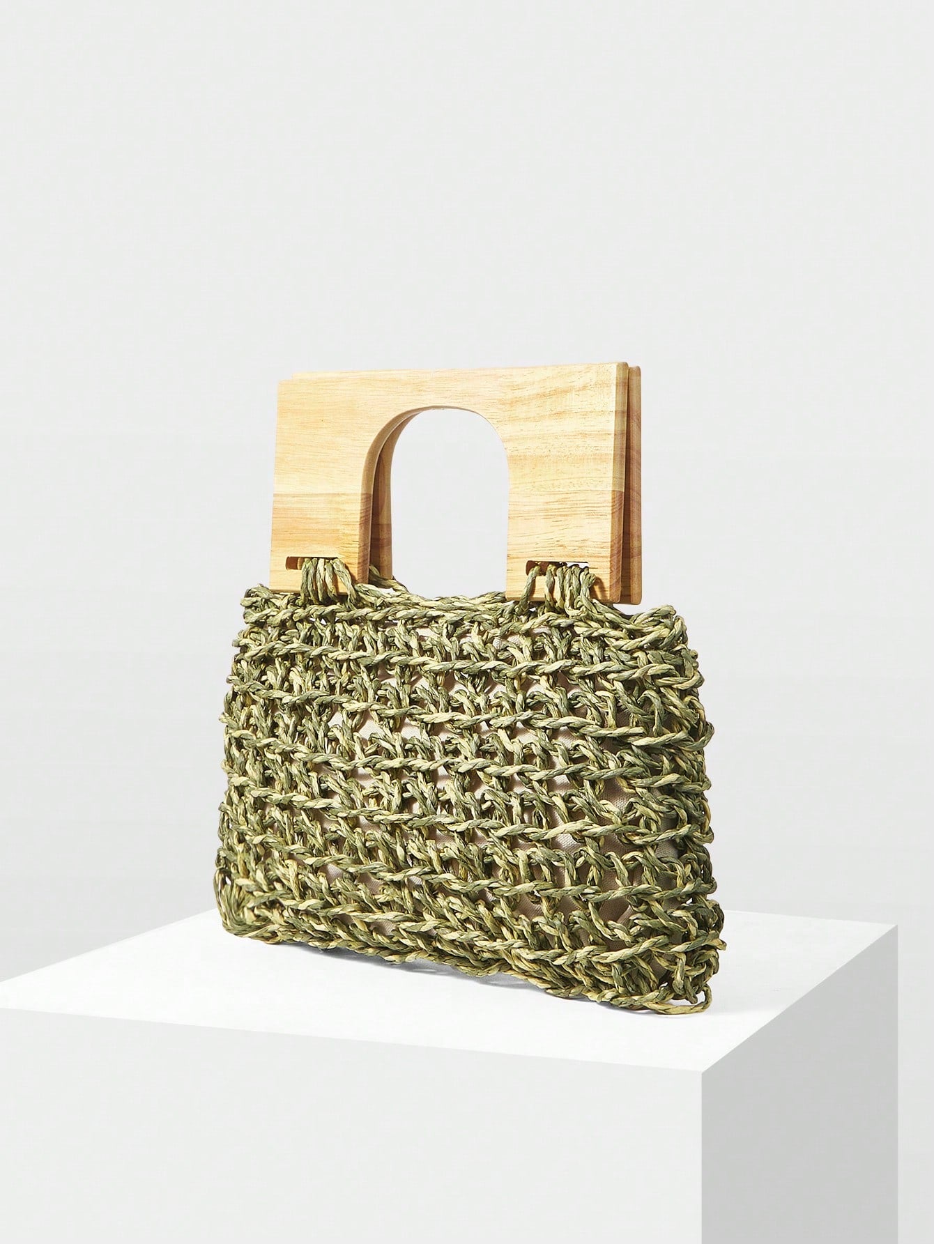 CM-BGS311178 Women Trendy Seoul Style Solid Color Straw Handbag - Army Green