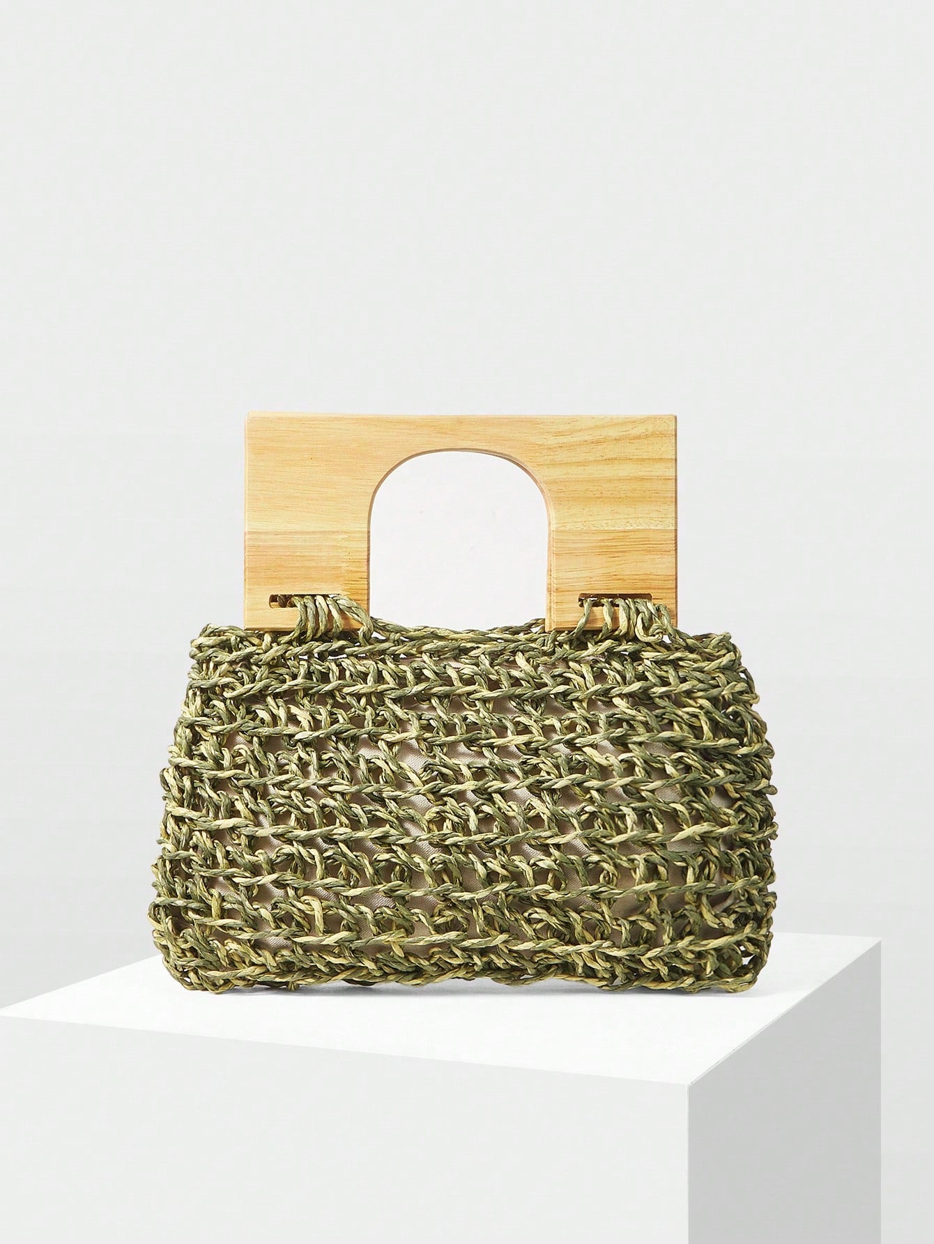 CM-BGS311178 Women Trendy Seoul Style Solid Color Straw Handbag - Army Green