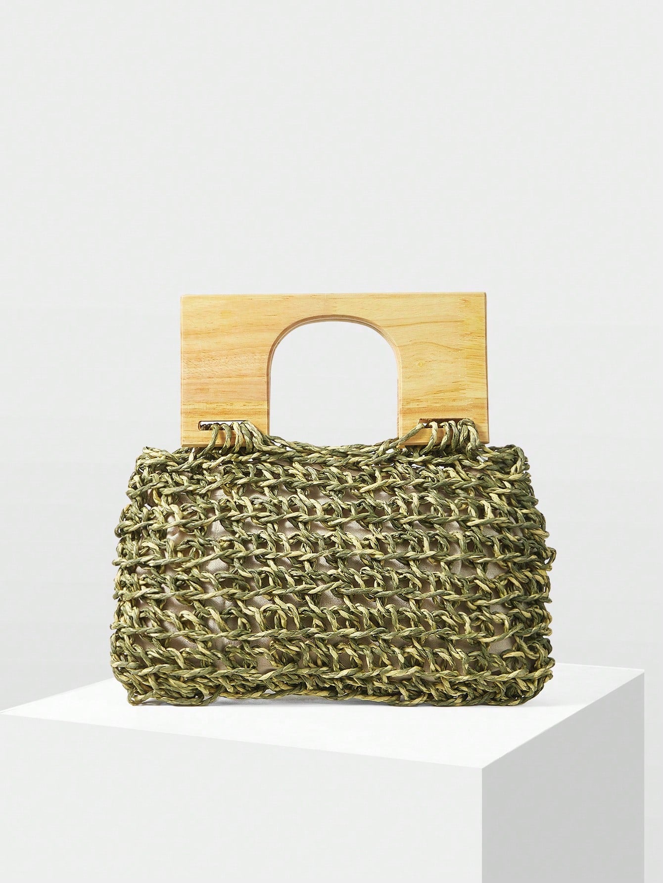 CM-BGS311178 Women Trendy Seoul Style Solid Color Straw Handbag - Army Green