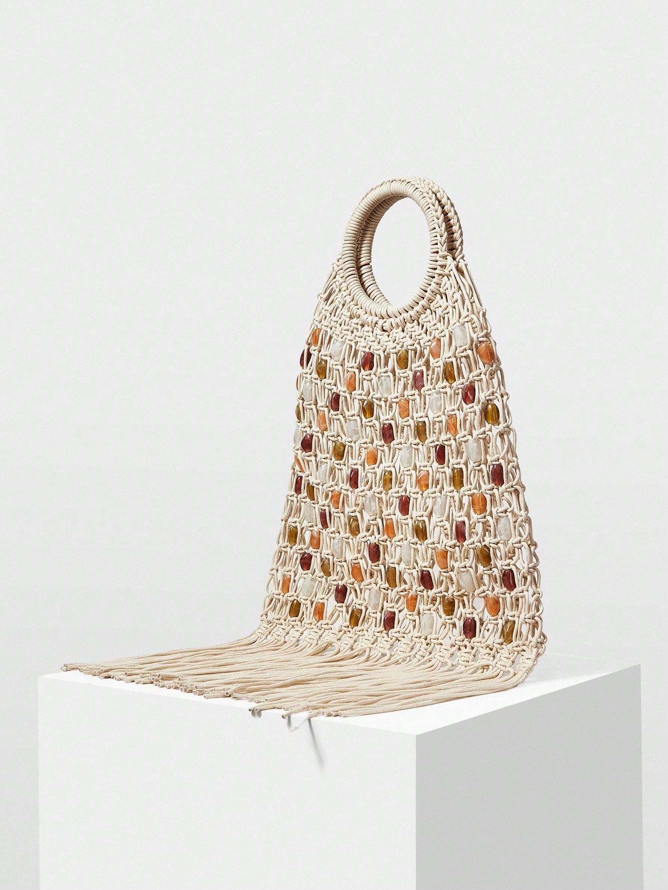 CM-BGS576078 Women Trendy Seoul Style Multi-Color Imitation Stone Head Decor Shoulder Bag - Beige
