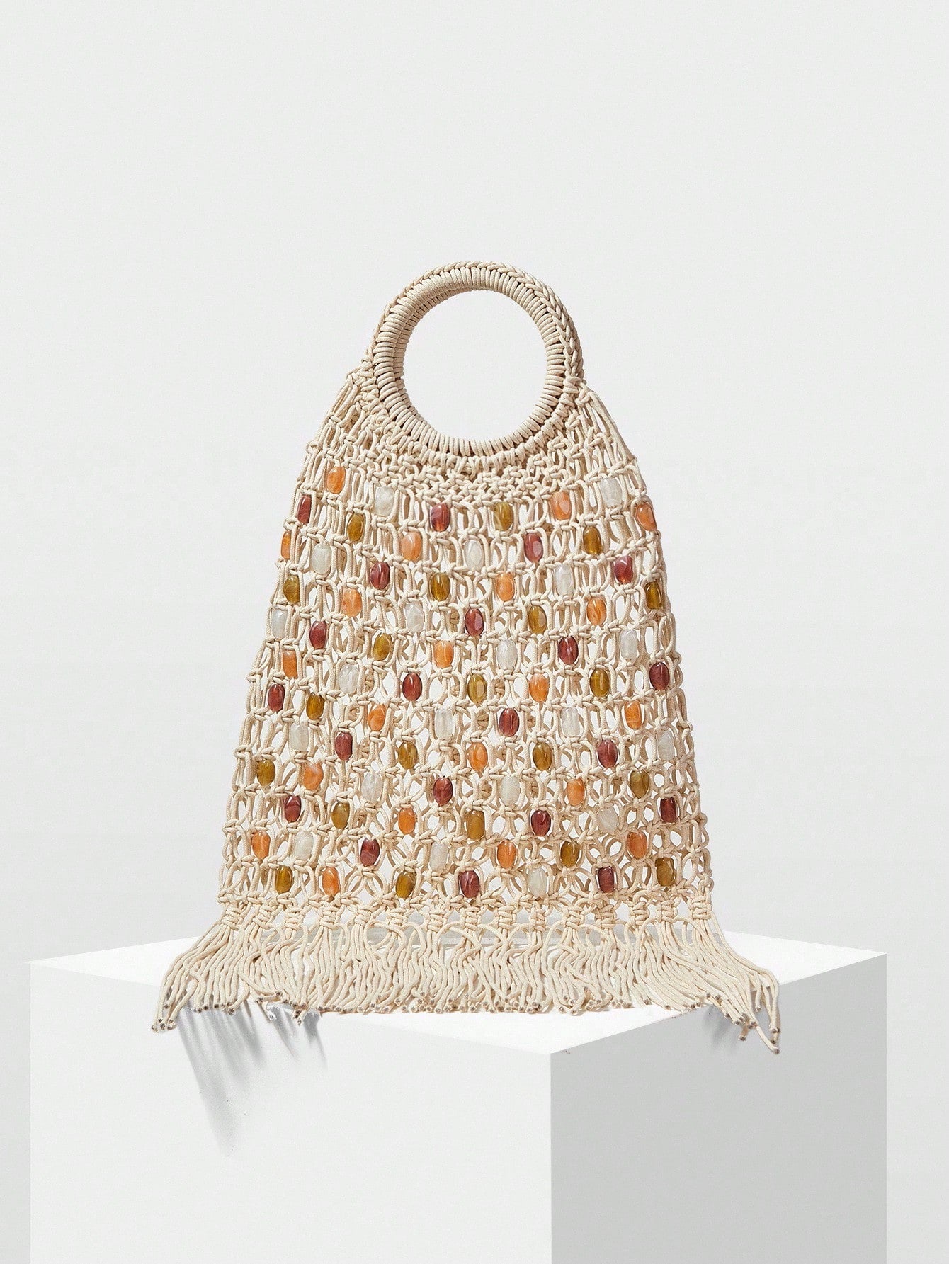 CM-BGS576078 Women Trendy Seoul Style Multi-Color Imitation Stone Head Decor Shoulder Bag - Beige