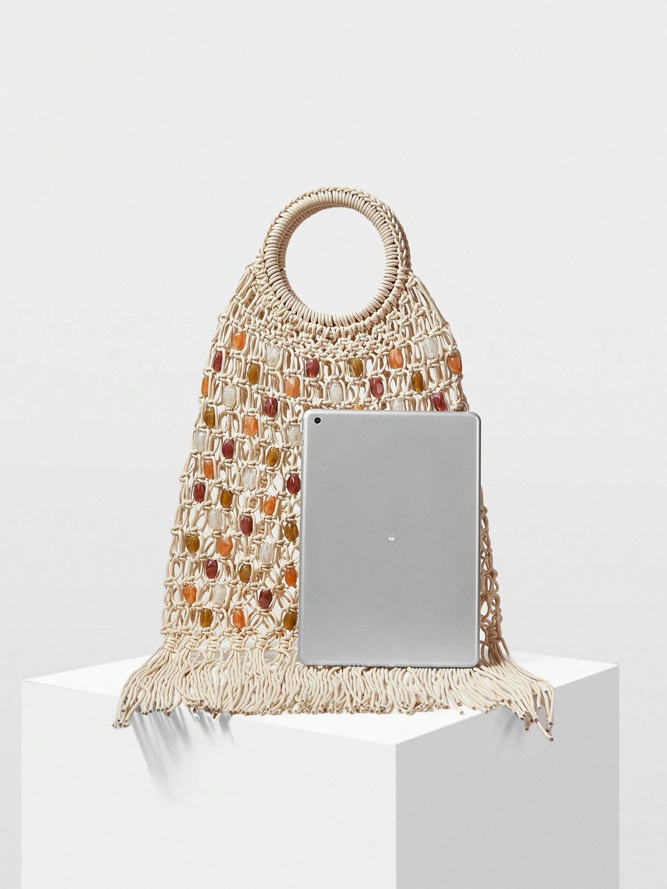 CM-BGS576078 Women Trendy Seoul Style Multi-Color Imitation Stone Head Decor Shoulder Bag - Beige