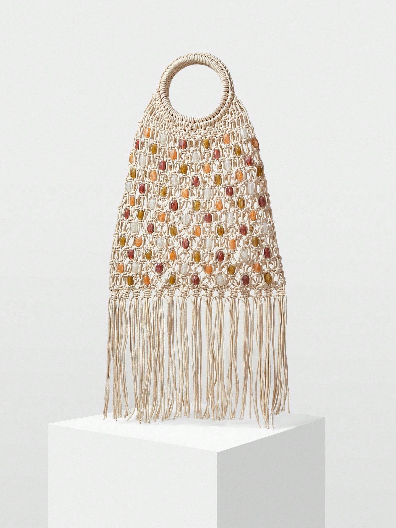 CM-BGS576078 Women Trendy Seoul Style Multi-Color Imitation Stone Head Decor Shoulder Bag - Beige