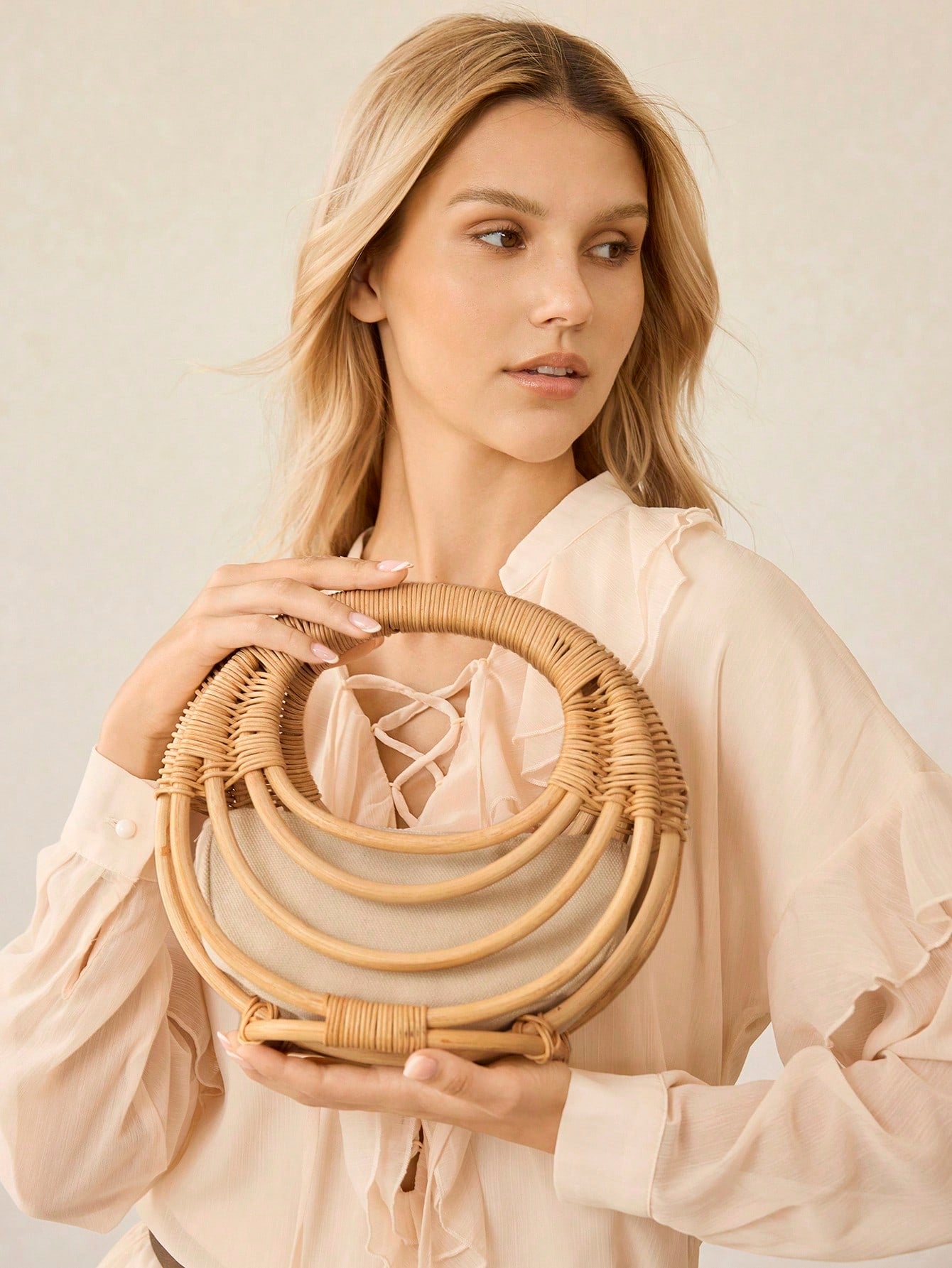 CM-BGS084064 Women Trendy Seoul Style Braid Top Handle Straw Handbag