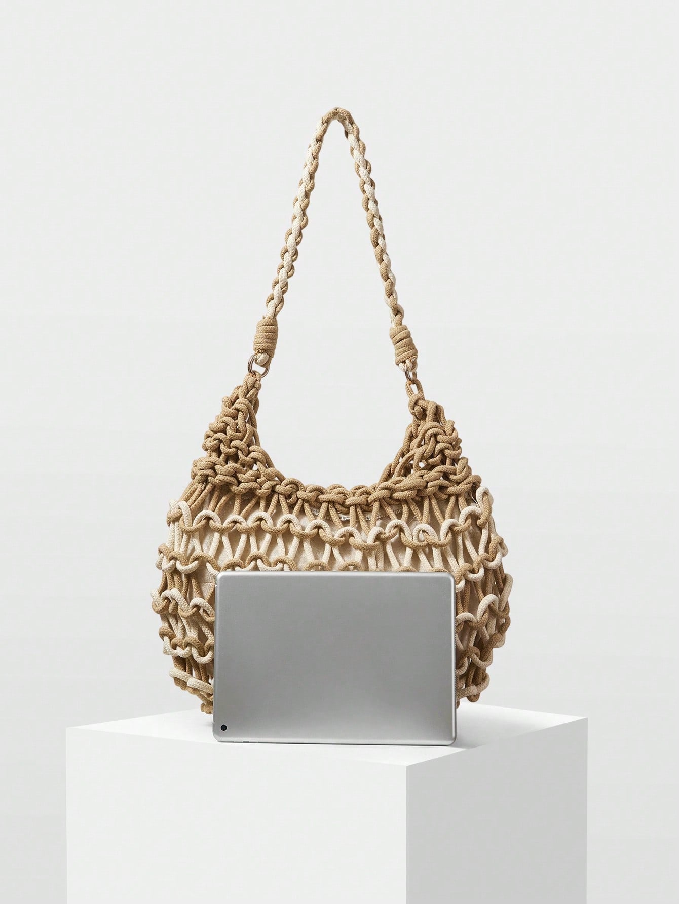 CM-BGS056189 Women Trendy Seoul Style Two-Color Hollow Out Shoulder Tote Bag - Brown