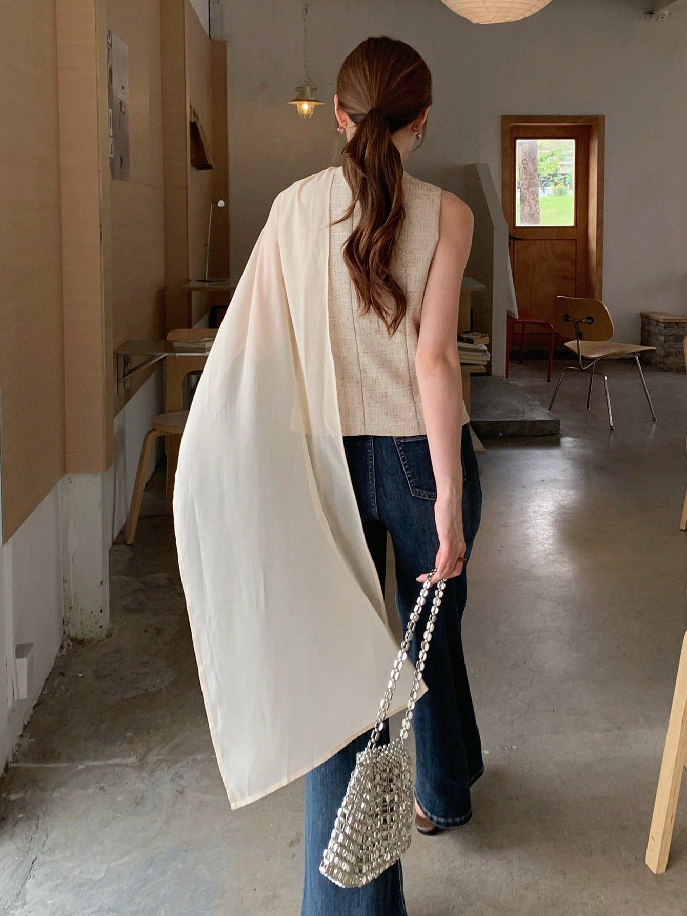 CM-CS724086 Women Elegant Seoul Style V-Neck Sleeveless Patchwork Sleeveless Thin Jacket - Khaki
