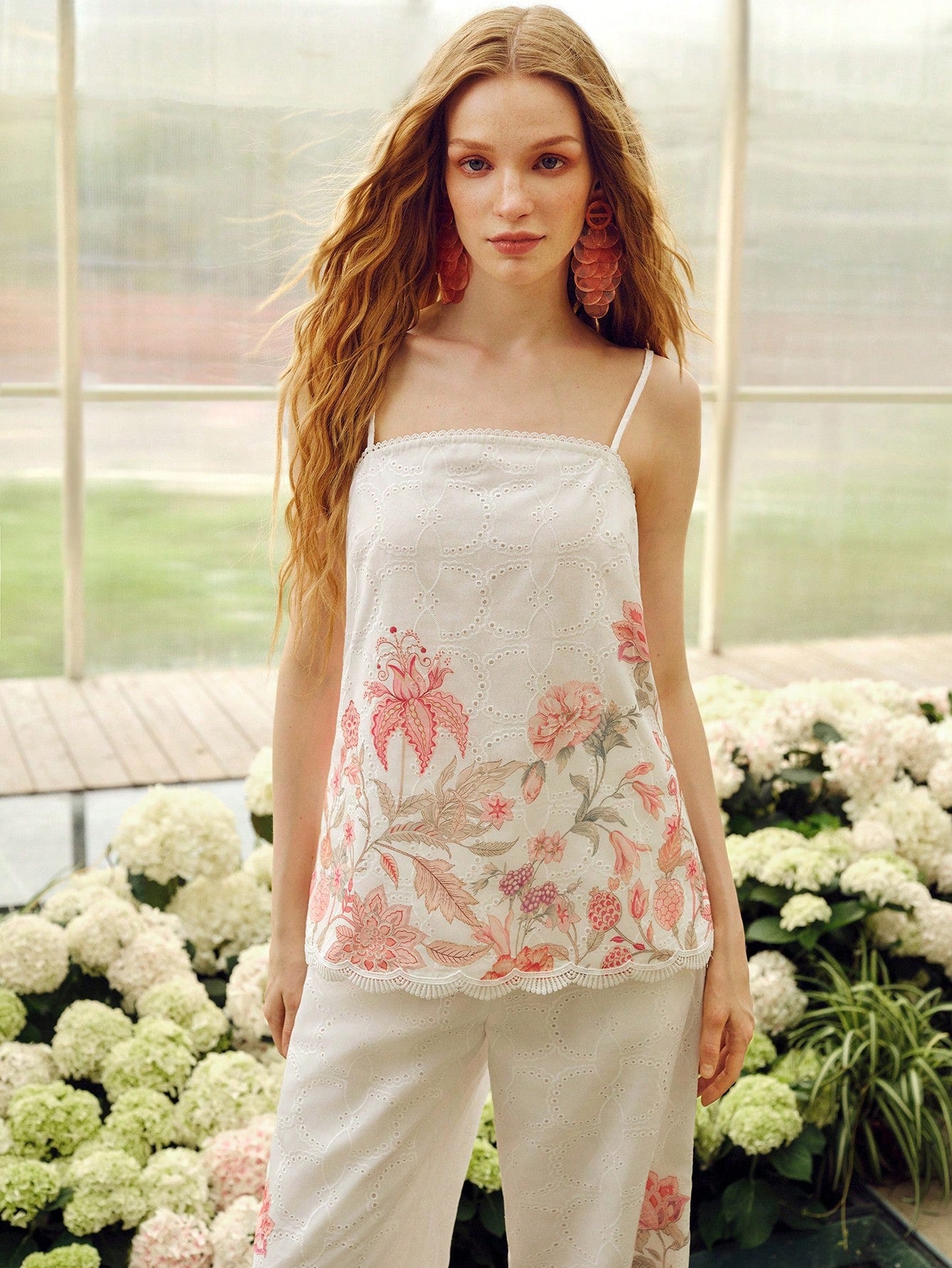 CM-SS193761 Women Trendy Bohemian Style Ditsy Floral Camisole Top With Wide Leg Pants - Set