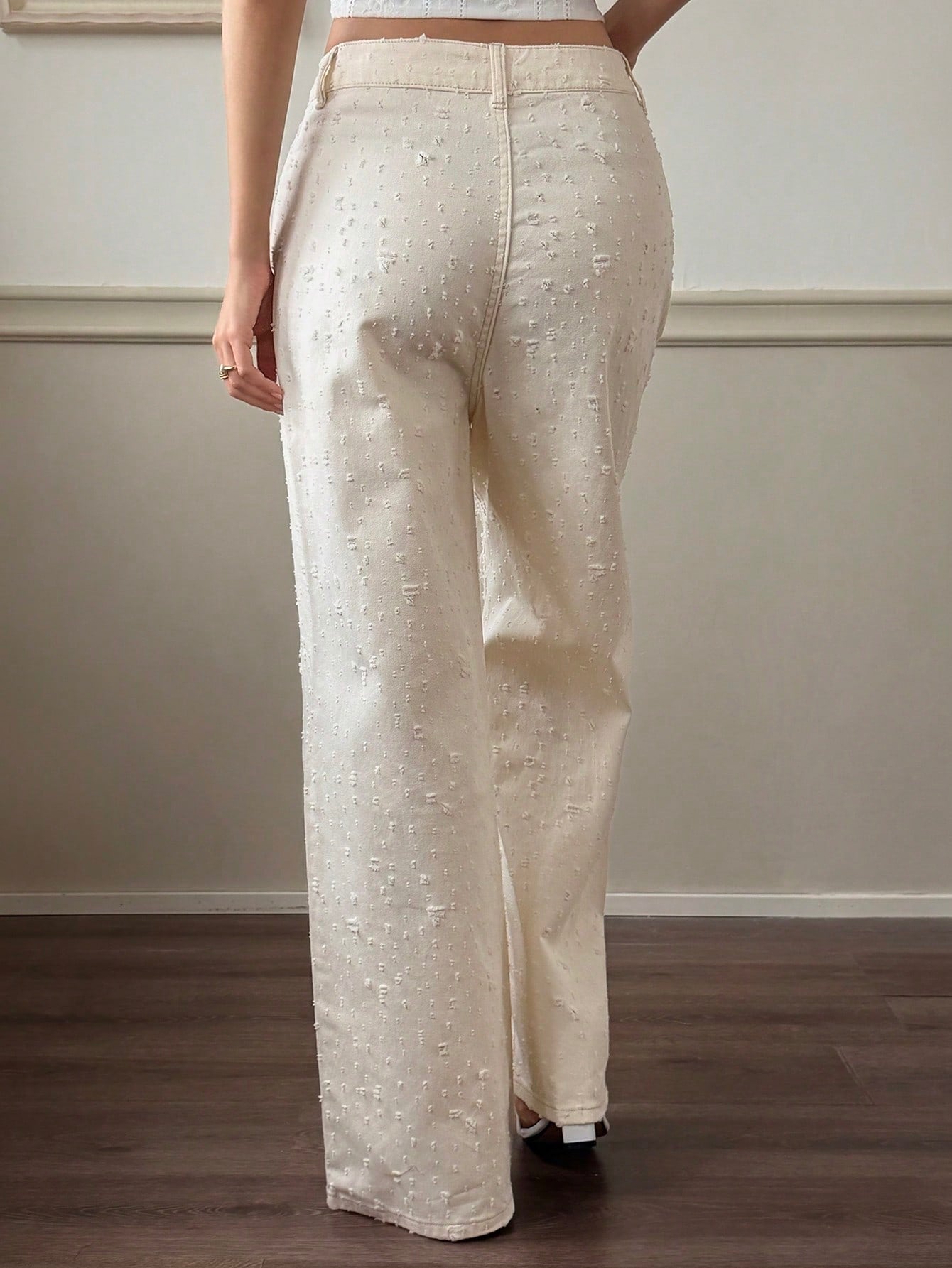 CM-BS600369 Women Casual Seoul Style Mid Waist Pocket Button Wide Leg Jeans - Beige
