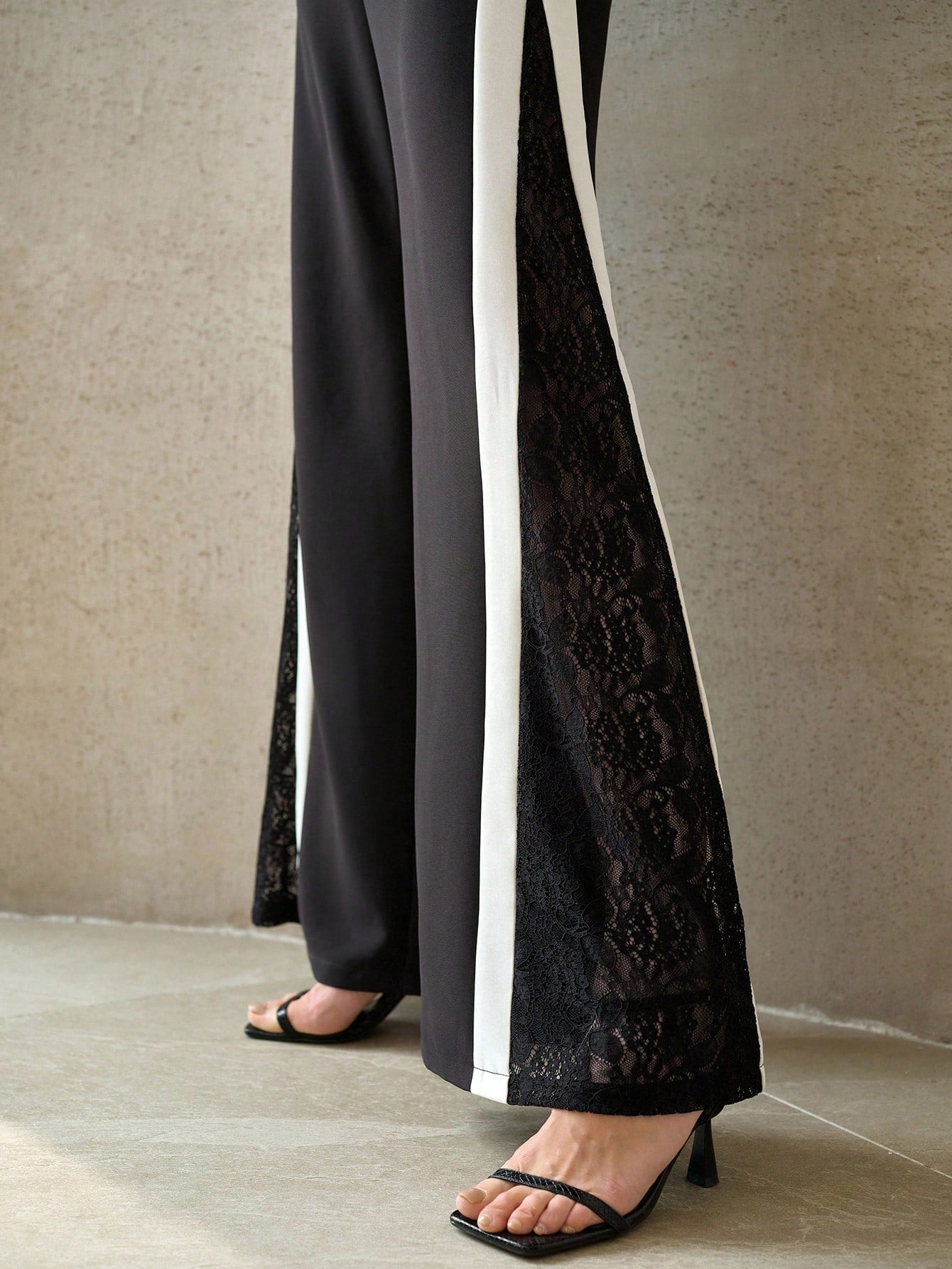 CM-JS505759 Women Elegant Seoul Style Contrast Color Sleeveless High Waist Belted Wide Leg Jumpsuit - Black