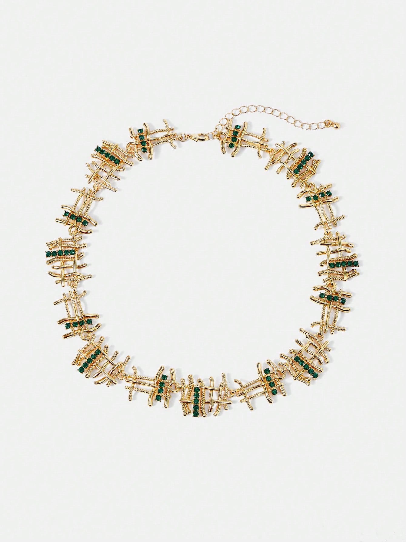 CM-AXS549656 Women Trendy Seoul Style Linear Design Sparkling Rhinestone Necklace - Emerald
